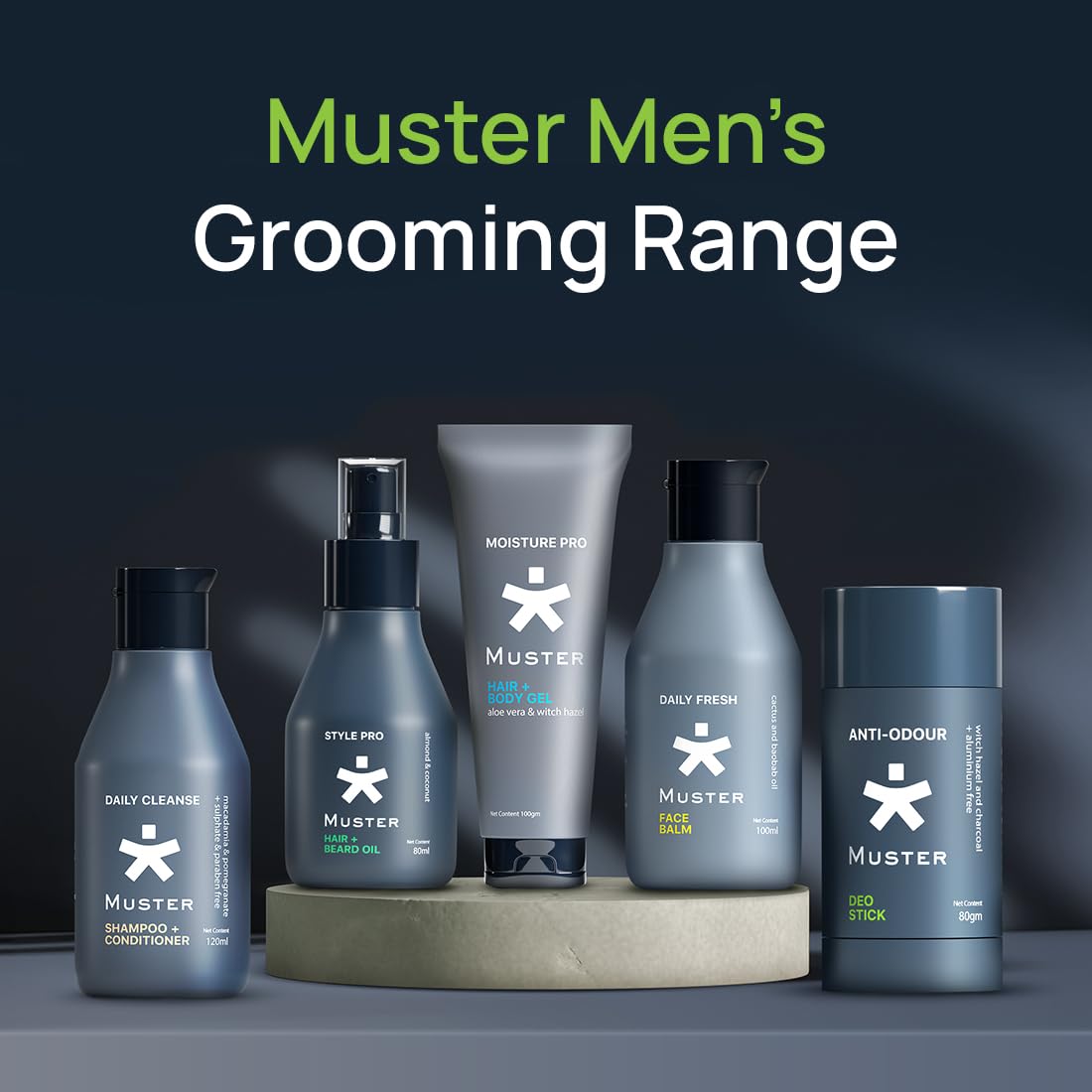Muster Anti-Odour Deo Stick for Men | Aluminium-Free | Natural Charcoal & Witch Hazel | 80 gm | Long-Lasting Freshness (Pack of 3)