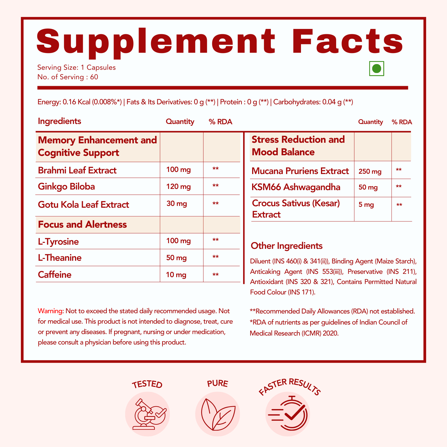 WishNew Wellness GENIUS BRAIN | Advanced Nootropic Formula for Focus & Memory | 60 Vegetarian Capsules with Natural Brain Boosters | Mucana, Brahmi, Ginkgo Biloba & More