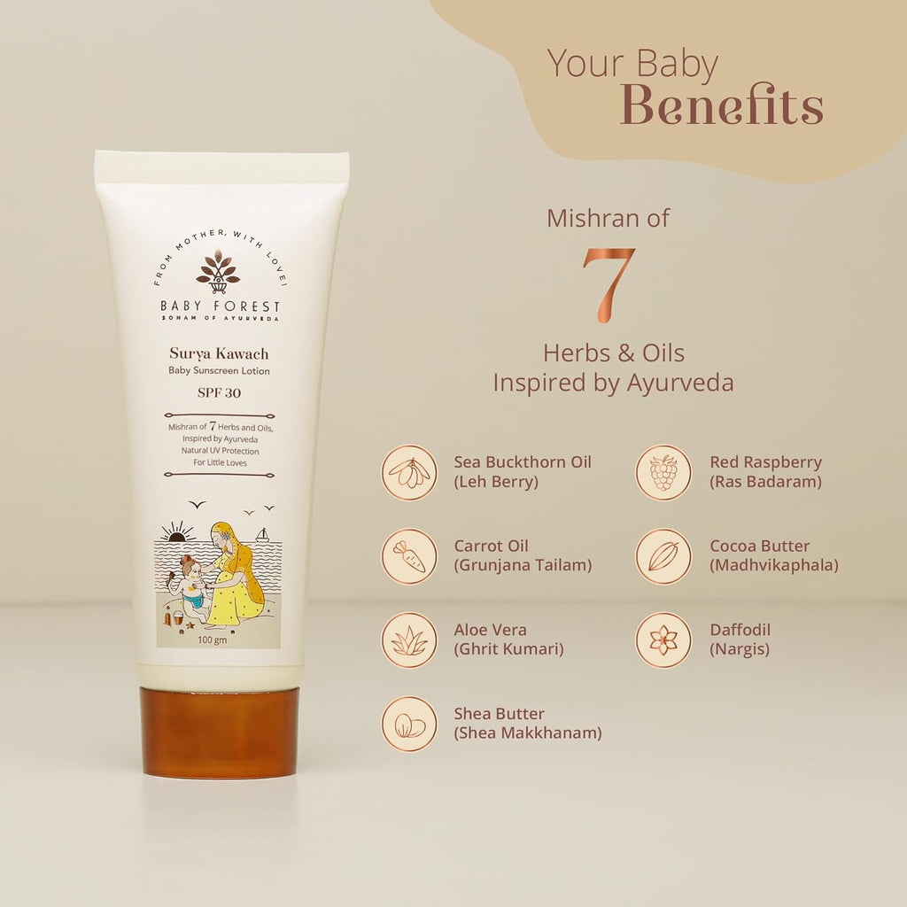 Baby Forest Surya Kawach Baby Sunscreen Lotion SPF 30, Paraben free, 100 gm (1-8 yrs)