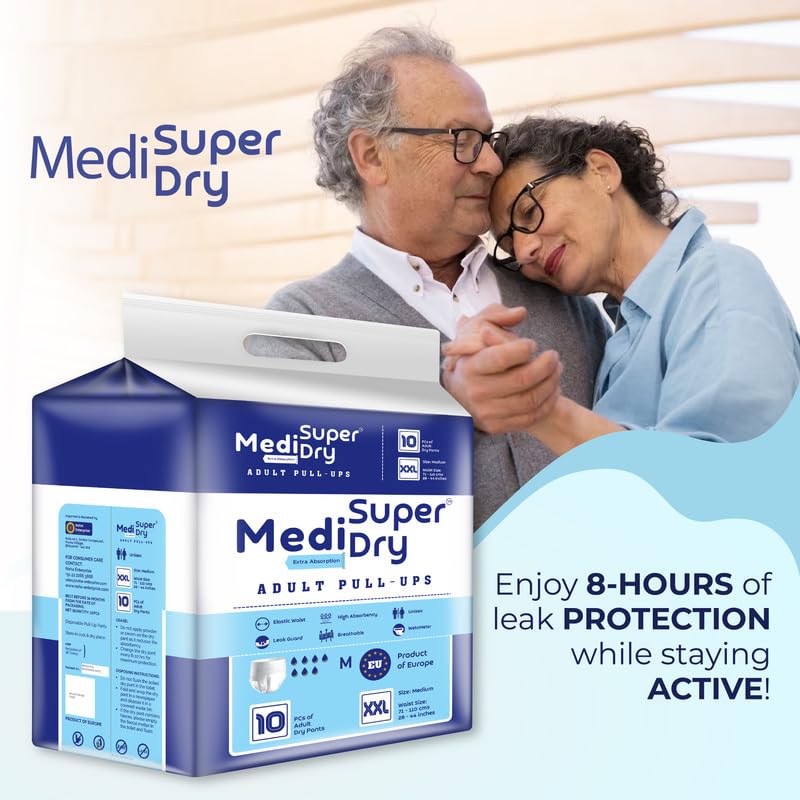Medisuperdry Adult Diaper Pants | Double Extra Large (2XL) |Waist 152-205 cm (60-80 inches) |High Absorbency -10 Hrs |Leakproof |Breathable |Odourless |Elastic Waist |Men & Women | 30 Units, Pack of 3