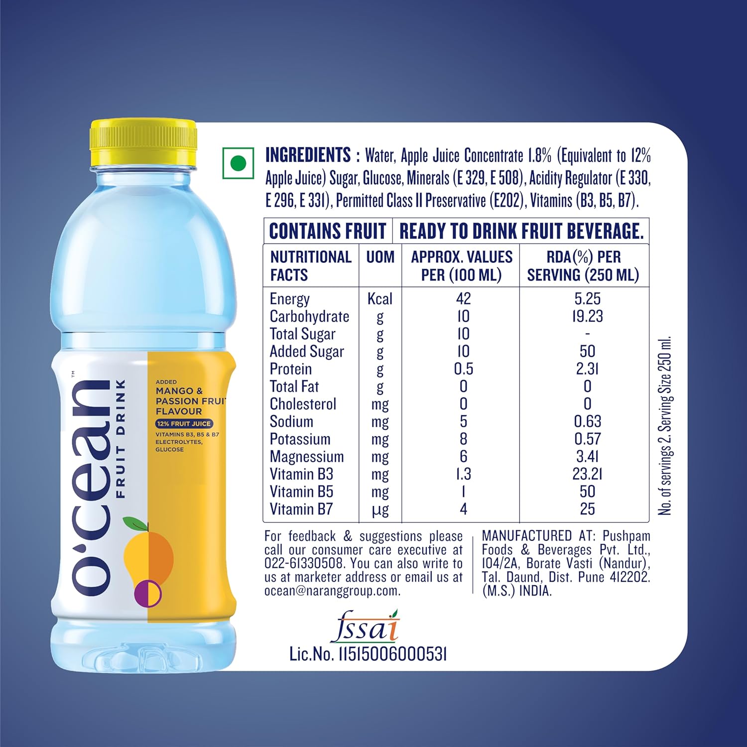 Ocean Fruit Drink 500 ML (Mango & Passion)