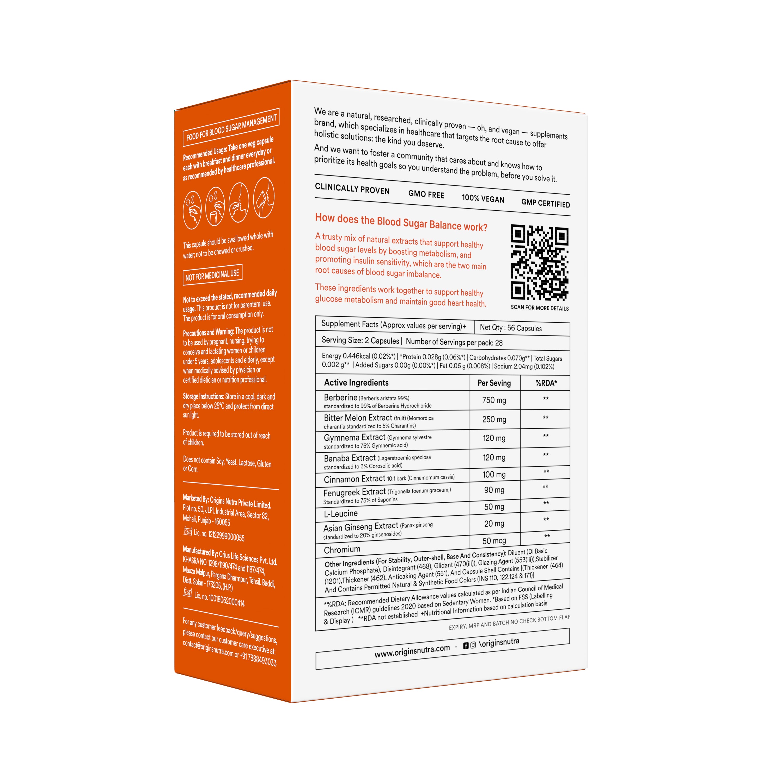 Origins Nutra Blood Sugar Balance Capsules | Helps in Blood Sugar Level Balance, Aids in Insulin Sensitivity | Gymnema Extract & L-Leucine |GMP Certified | For Men & Women | 56 Capsules Pack of 2