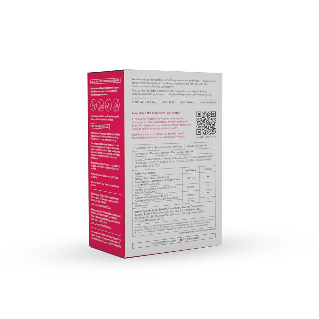 Origins Nutra Cholesterol Aid |Cholesterol Balance, Helps Reduce LDL, Boosts HDL |Plantsterols, Pomegranate Extract, Eriocitrin, Policosonal | Vegan-Friendly|GMP Certified|For Men & Women|28 Veg Capsules