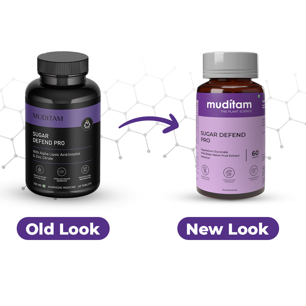 Muditam Sugar Defend Pro | Helps to manage | Weight Management | SUGAR FREE | Helps to regenerate B - cells | Sugar Care Vegan friendly | Pack of 3 Bottle | 180 tablets.
