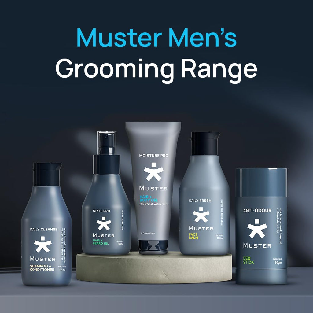 Muster Moisture Pro Hair & Body Gel | 100 ML | Nourishing All-Day Hydration | Aloe Vera Gel | Witch Hazel Extract | Oil Control | Reduces Dryness