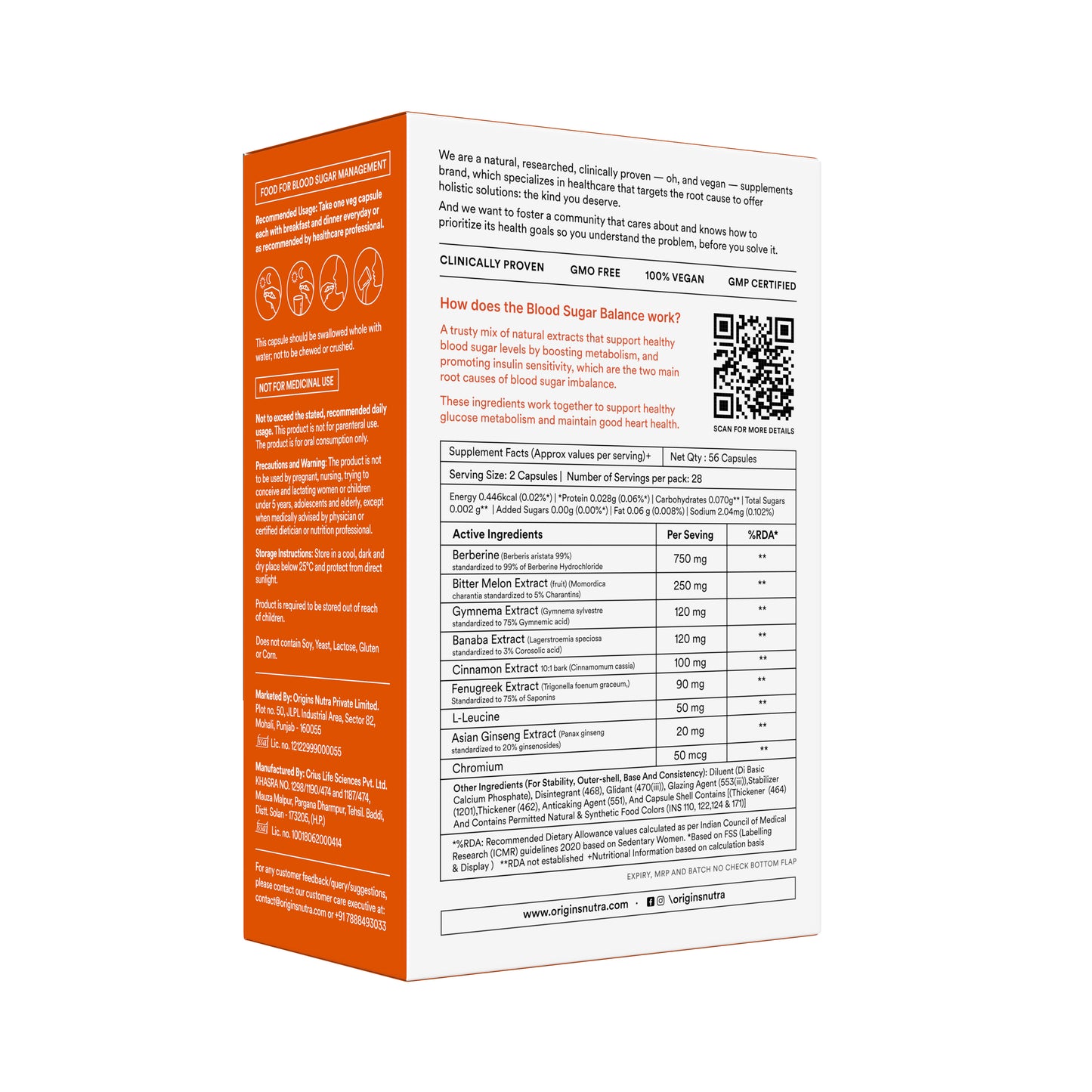 Origins Nutra Blood Sugar Balance Capsules | Helps in Blood Sugar Level Balance, Aids in Insulin Sensitivity | Gymnema Extract & L-Leucine |GMP Certified | For Men & Women | 56 Capsules Pack of 3