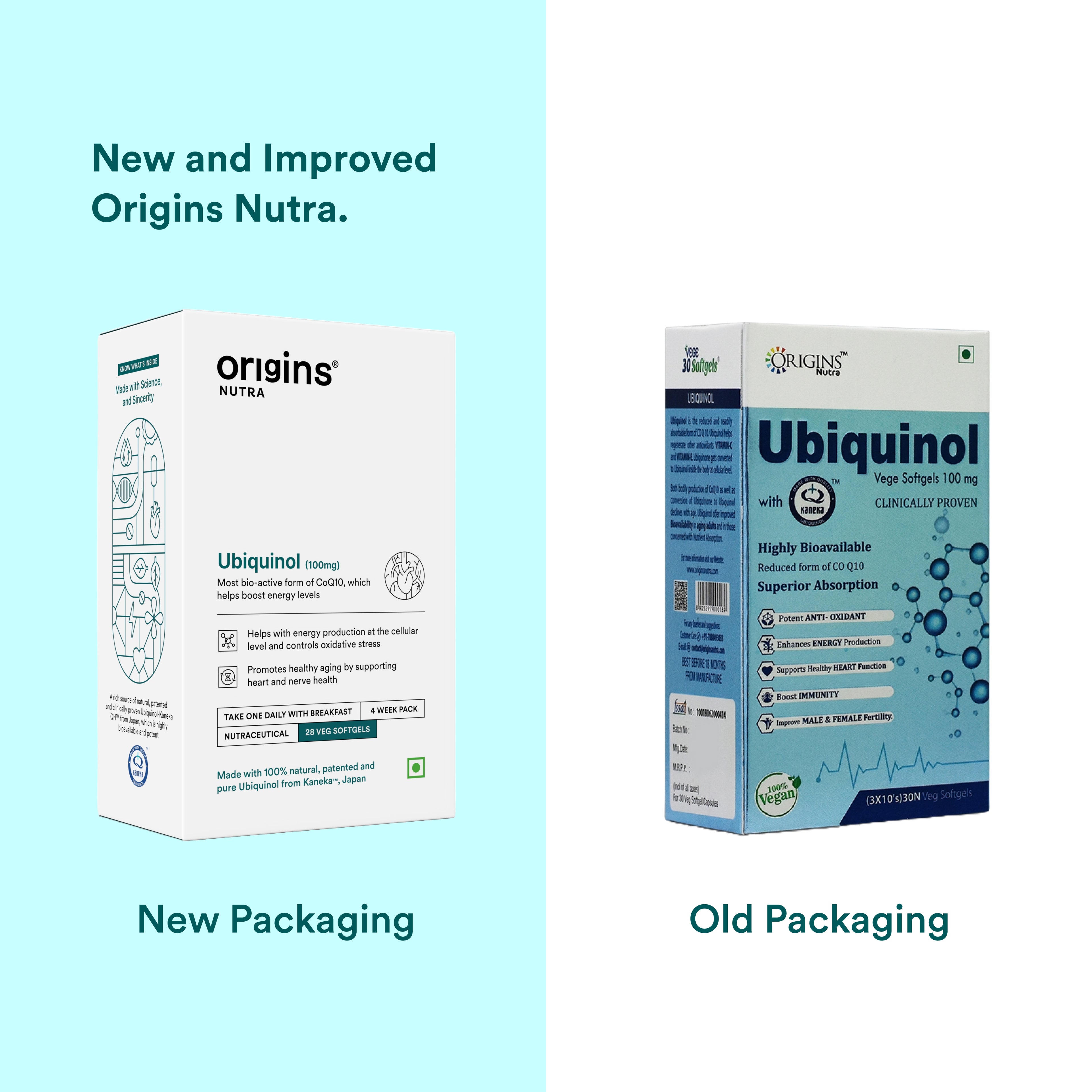 Origins Nutra Ubiquinol (100mg) | Boost Energy, Supports Heart & Healthy Ageing, Enhance Antioxidant Protection | Ubiquinol | GMP Certified | For Men & Women | 28 Soft Gels