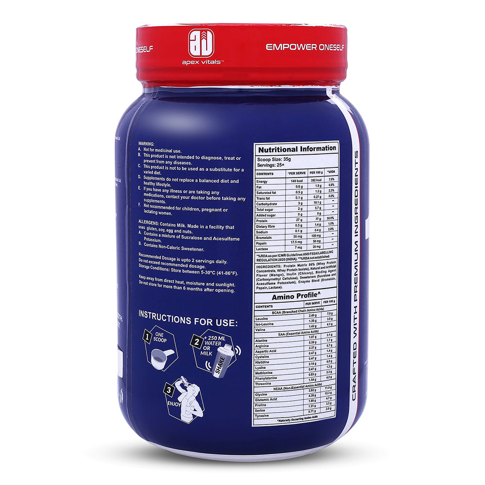 Apex Vitals 1 Whey - Grass-Fed Whey | 27g Protein, 10g EAA, 5g BCAA | Concentrate 80-60%, Isolate 86-40%, Digestive Enzymes | FDA, EFSA & FSSAI Certified|Swiss Triple Chocolate - 2lbs, Shakers, Samples