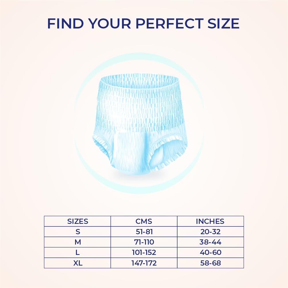 MediSORB Adult Diaper Pants | Medium (M) |Waist 71-110 cm (28-44 inches) |High Absorbency -15 Hrs |Rash-Free |Leakproof |Breathable |Odourless |Elastic Waist |Unisex- Men & Women | 10 Units, Pack of 1