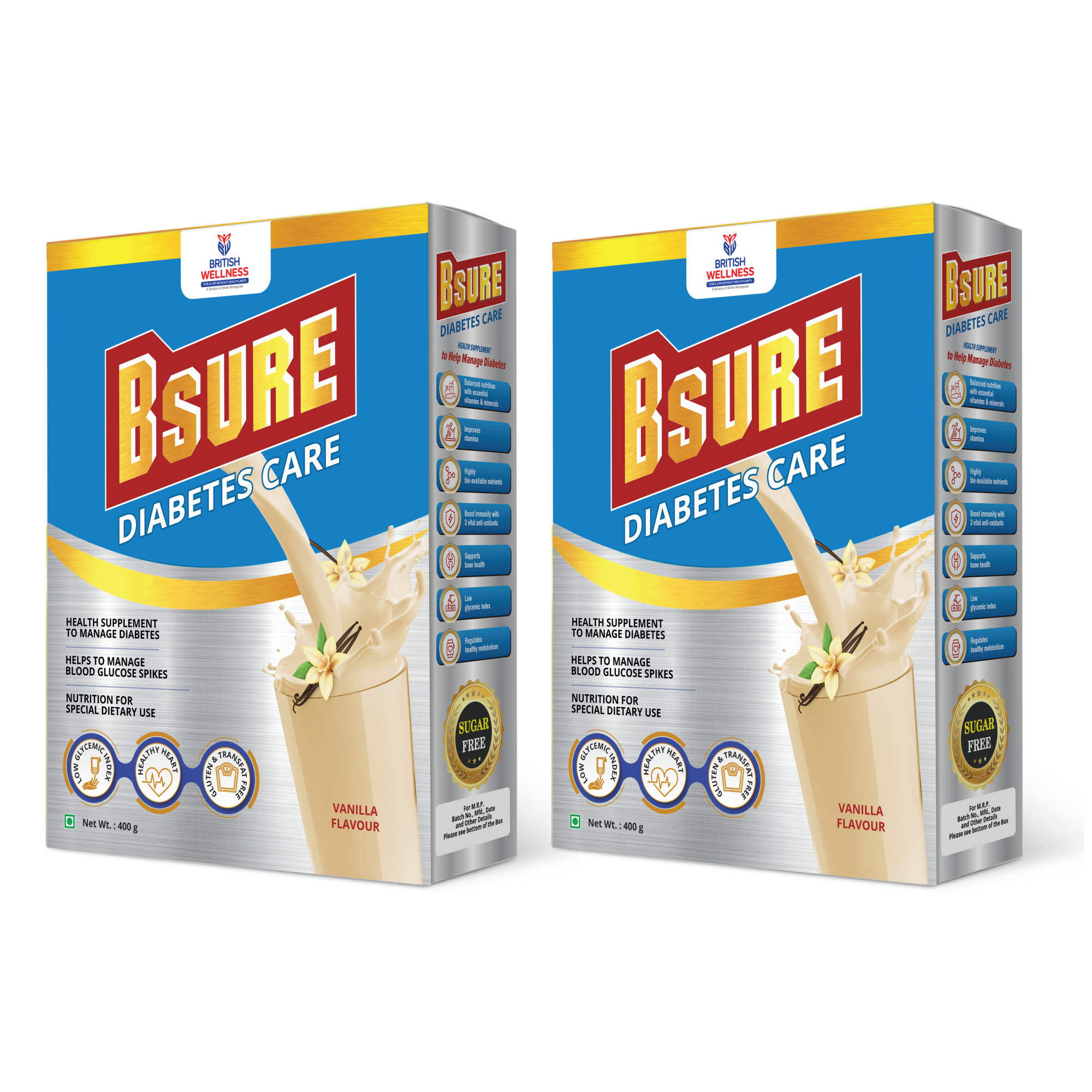 Bsure Diabetes Care- Balanced Vital Nutrients to Manage Blood Sugar, Weight & Strength Vanilla Flavour- 400gm