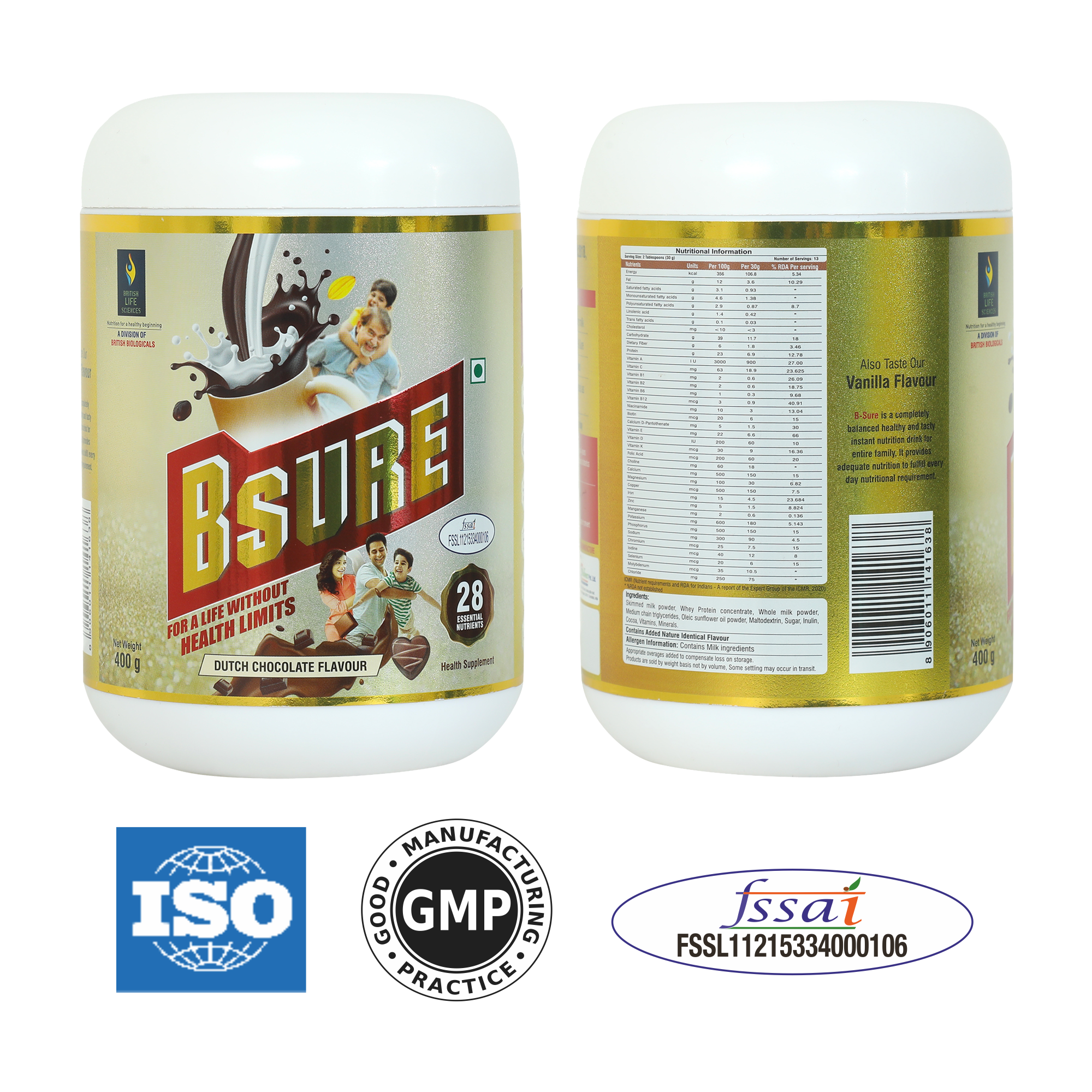 Bsure - For a Life Without Health Limits | Complete balanced Nutritional supplement | Immune Booster| with 3 Vital Oxidants | Delicious Dutch Chocolate Flavour |400 g (Pack of 2)