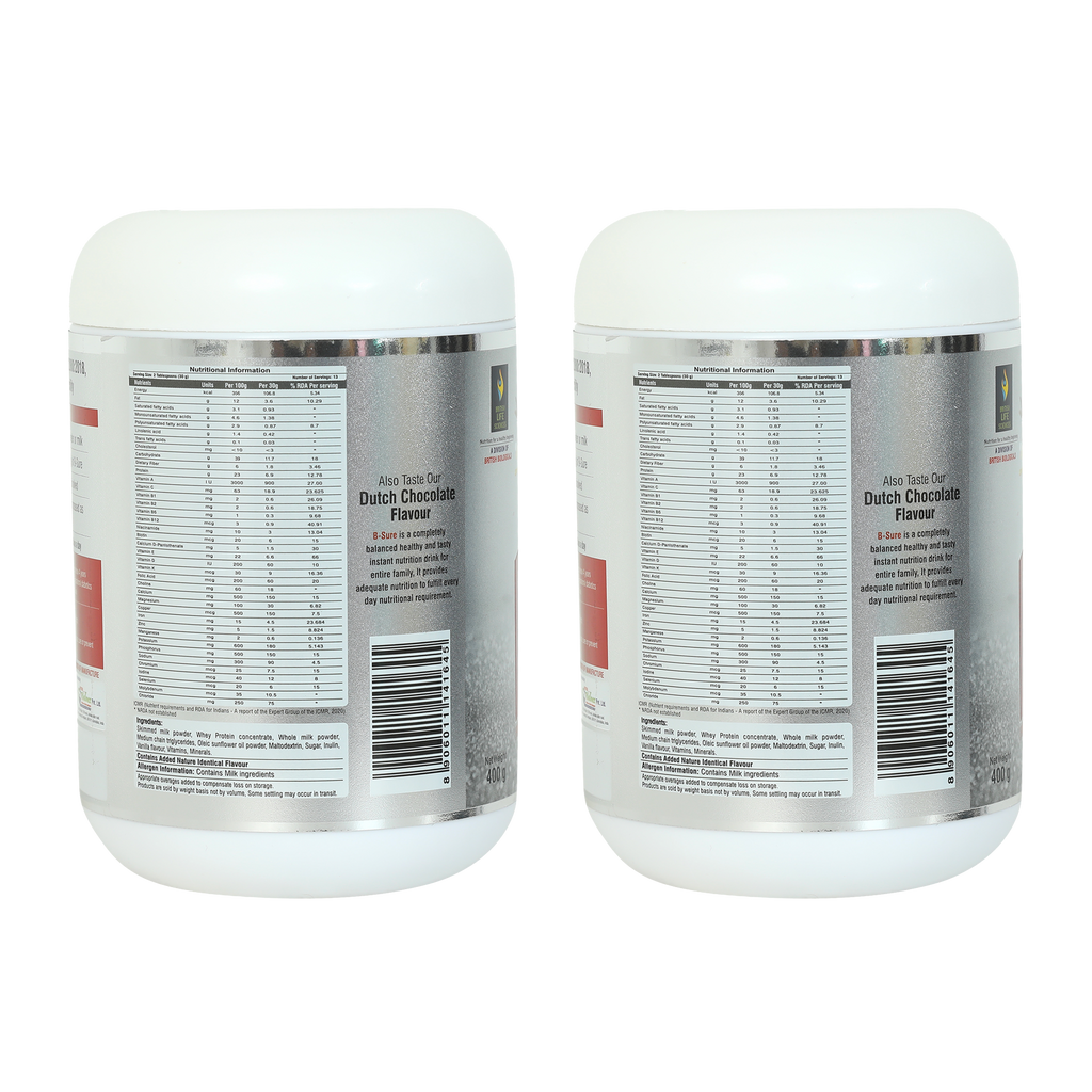 BRITISH LIFE SCIENCES | Bsure - Complete, Balanced & Nutrition Supplement Drink For The Entire Family | Delicious Vanilla Flavour Drink For Immunity | 400 g (Pack of 2)