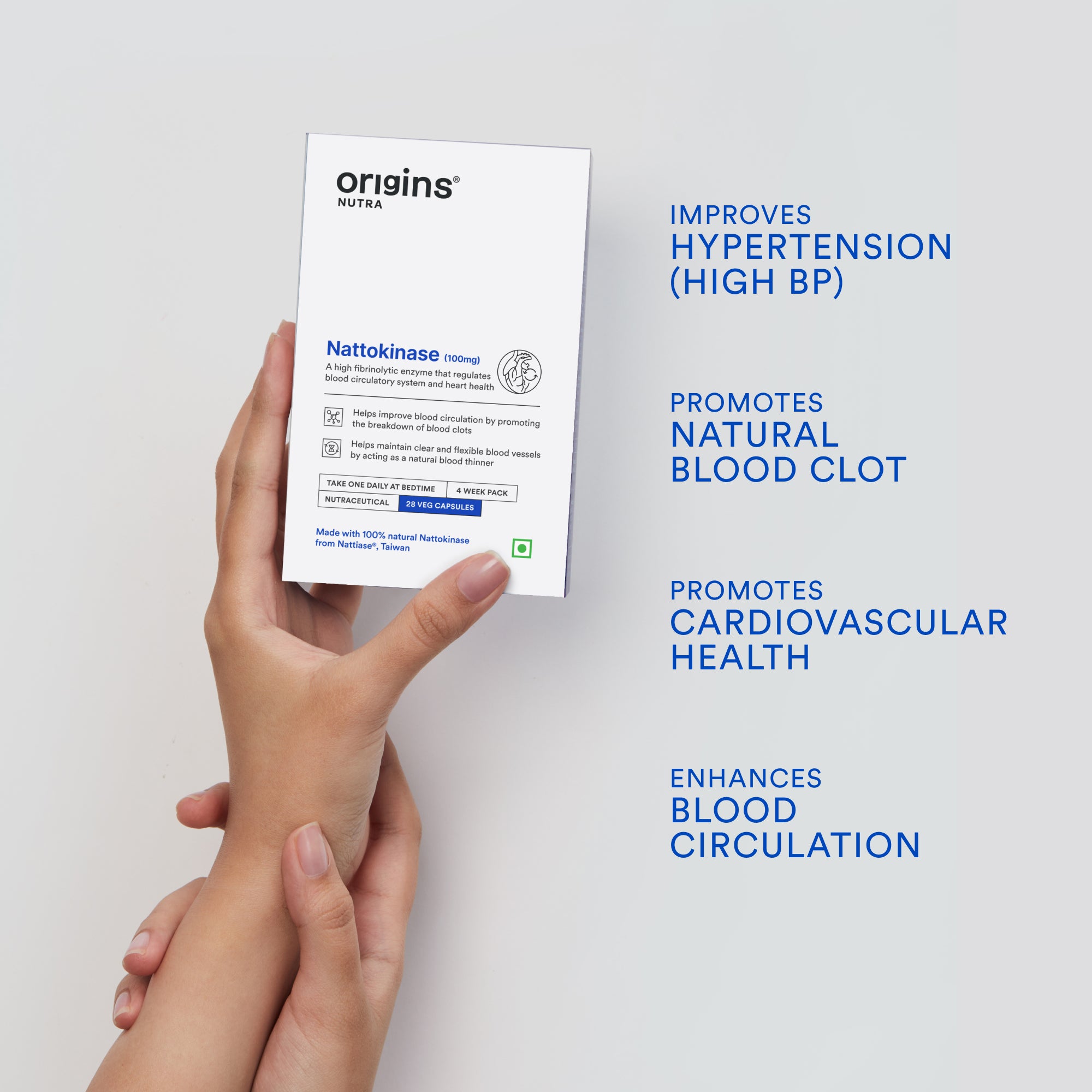 Origins Nutra Nattokinase | Promote Heart Health, Natural Blood Thinner, Control High Blood Pressure | Nattokinase |GMP Certified | For Men & Women | 28 Capsules