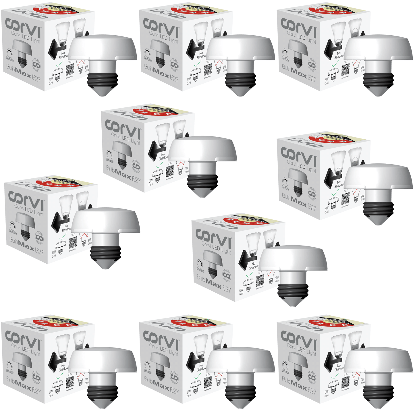 CORVI LED Bulb | 9 Watts illumination using 6 Watts power| Industry’s Best 4 star Rated Energy Saving LED Bulb | E27 Base, Compact, Non-Protruding, Dimmable | 4000K Easy White (Pack of 10)