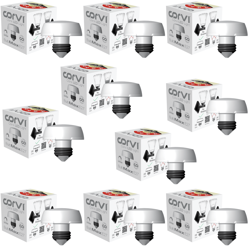 CORVI LED Bulb | 9 Watts illumination using 6 Watts power| Industry’s Best 4 star Rated Energy Saving LED Bulb | E27 Base, Compact, Non-Protruding, Dimmable | 5700K White (Pack of 10)