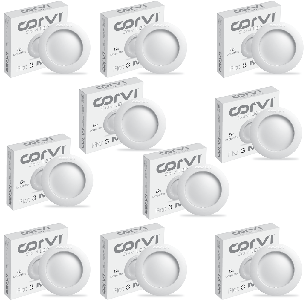 CORVI LED Flat3 6W Round Ceiling Light | Dimmable & Backlit |  White 5700K | Slim Driverless LED Panel with Junction Box | Ideal for False Ceilings & Home Use (Pack of 10)