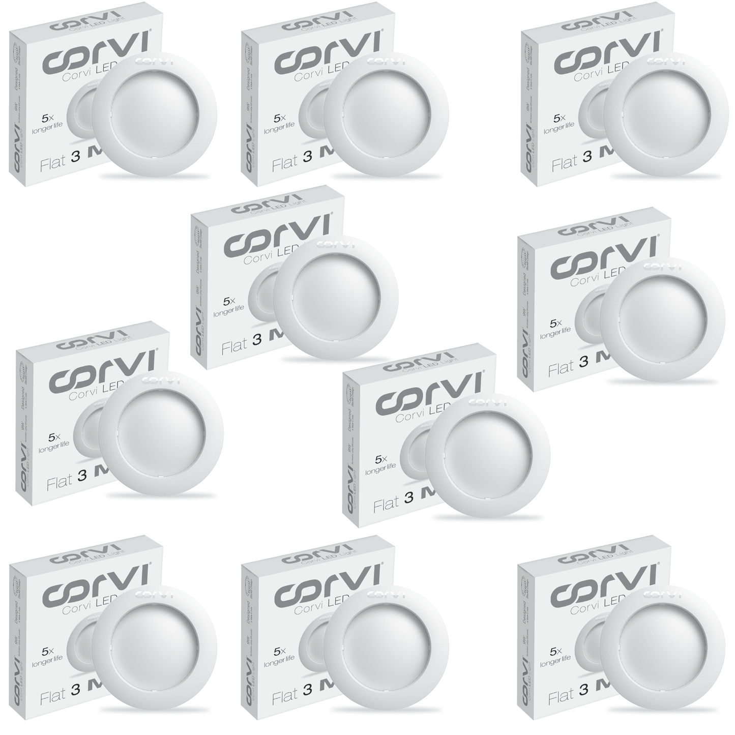 CORVI LED Flat3 6W Round Ceiling Light | Dimmable & Backlit |  White 5700K | Slim Driverless LED Panel with Junction Box | Ideal for False Ceilings & Home Use (Pack of 10)