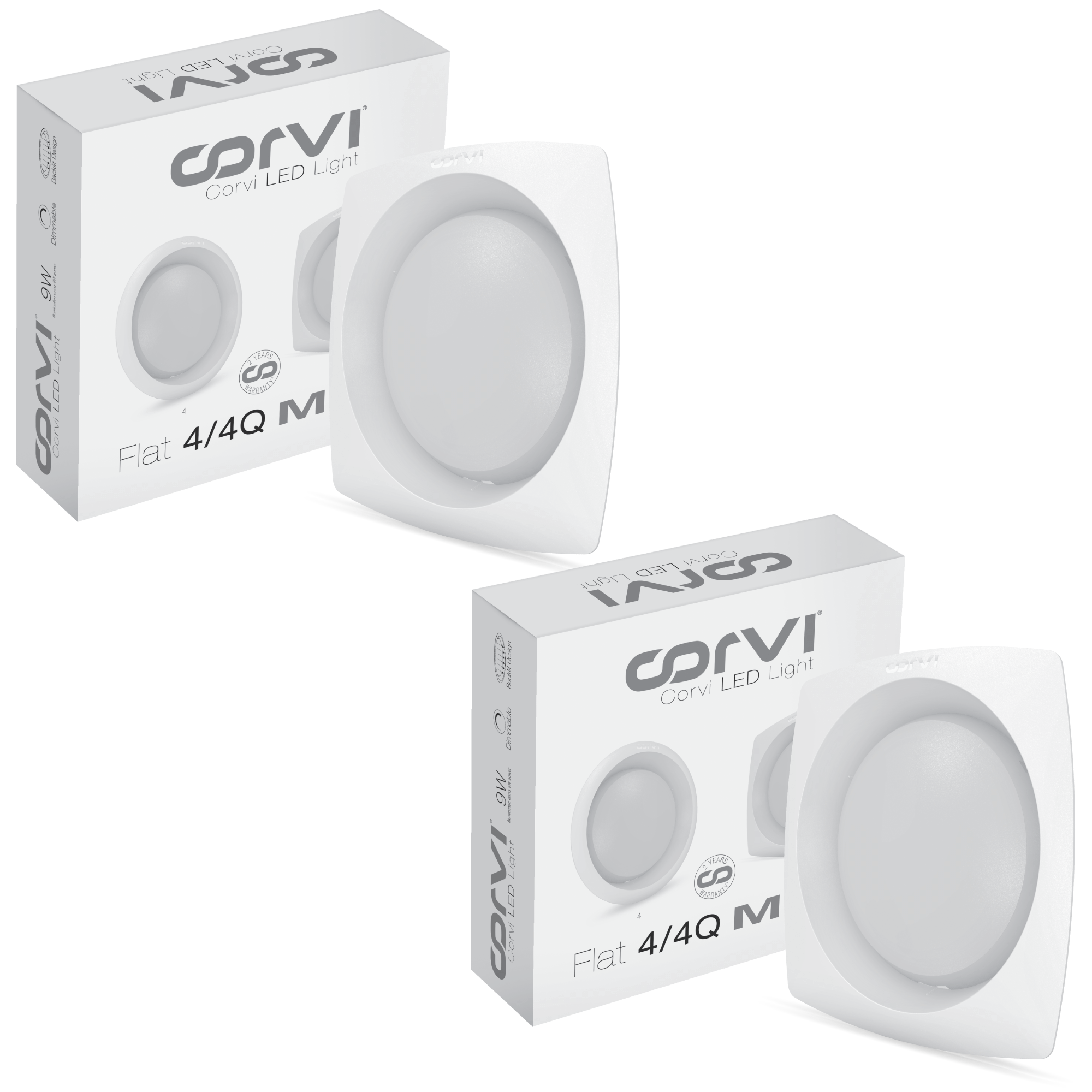 CORVI LED Flat 4Q Square 6W Ceiling Panel Light | Slim, Compact, Dimmable & Driverless | Warm White 3000K | Backlit for Maximum Output | Ideal for False Ceilings & Home Lighting (Pack of 2)