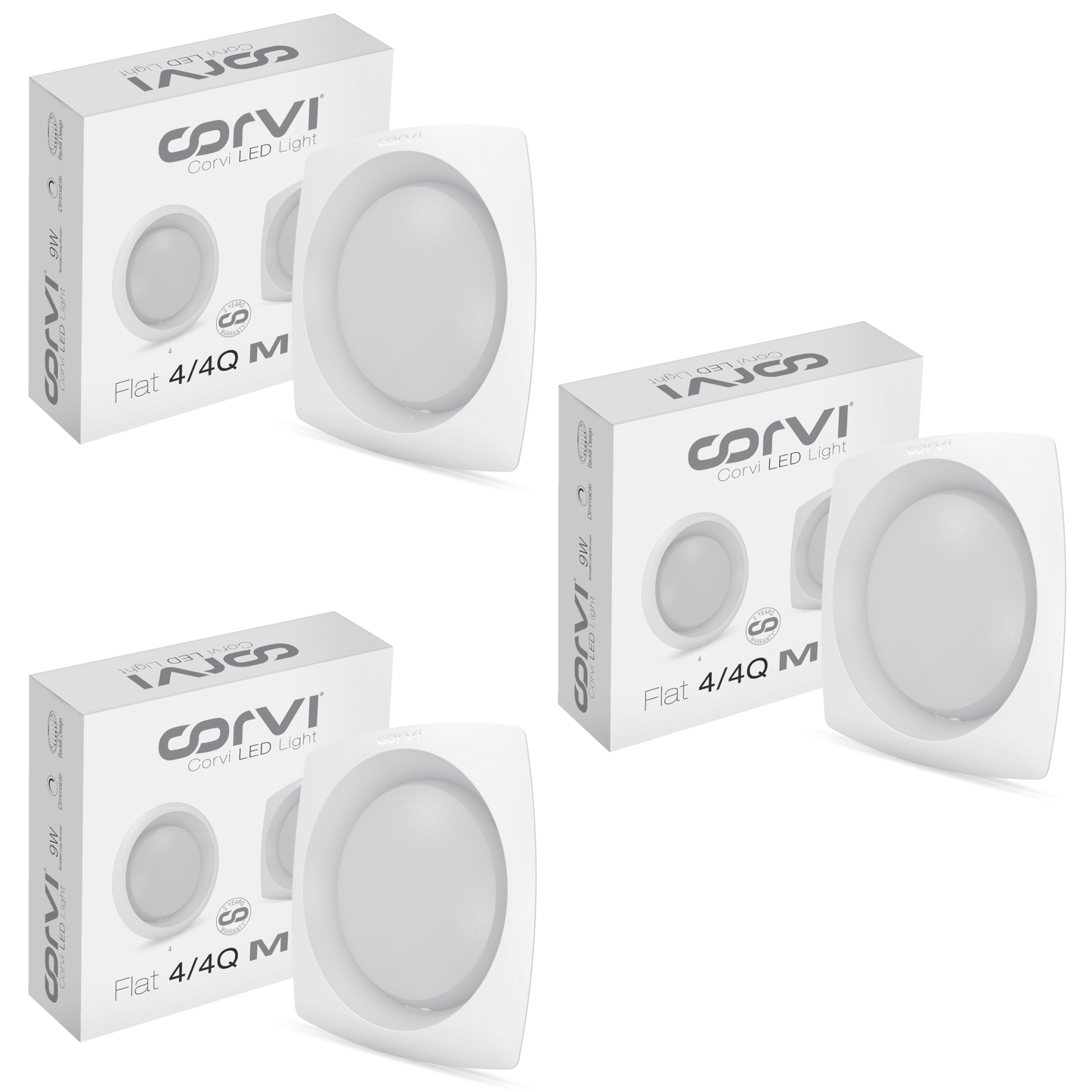 CORVI LED Flat 4Q Square 6W Ceiling Panel Light | Slim, Compact, Dimmable & Driverless | Warm White 3000K | Backlit for Maximum Output | Ideal for False Ceilings & Home Lighting (Pack of 3)