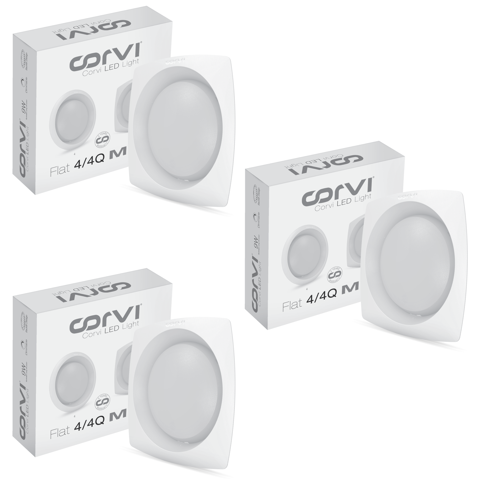 CORVI LED Flat 4Q Square 6W Ceiling Panel Light | Slim, Compact, Dimmable & Driverless | Warm White 3000K | Backlit for Maximum Output | Ideal for False Ceilings & Home Lighting (Pack of 3)