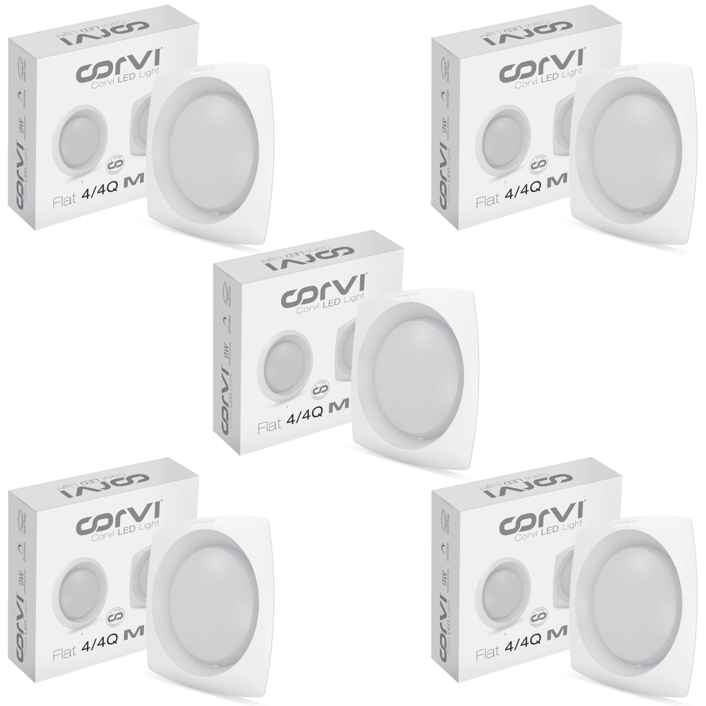 CORVI LED Flat 4Q Square 6W Ceiling Panel Light | Slim, Compact, Dimmable & Driverless | Warm White 3000K | Backlit for Maximum Output | Ideal for False Ceilings & Home Lighting (Pack of 5)