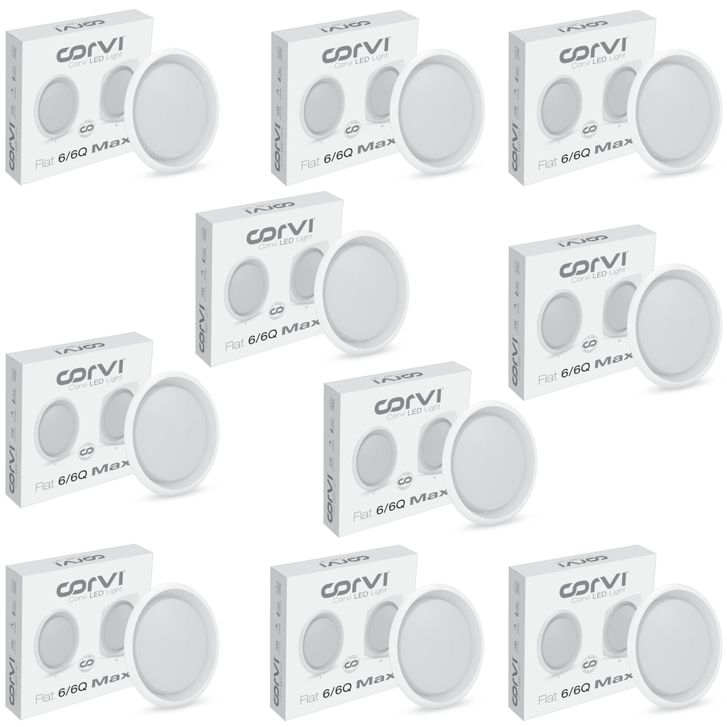 CORVI LED Flat 6 Round 15W False Ceiling Light | Compact, Driverless & Dimmable with Backlit Design |  White 5700K for Home & Office (Pack of 10)