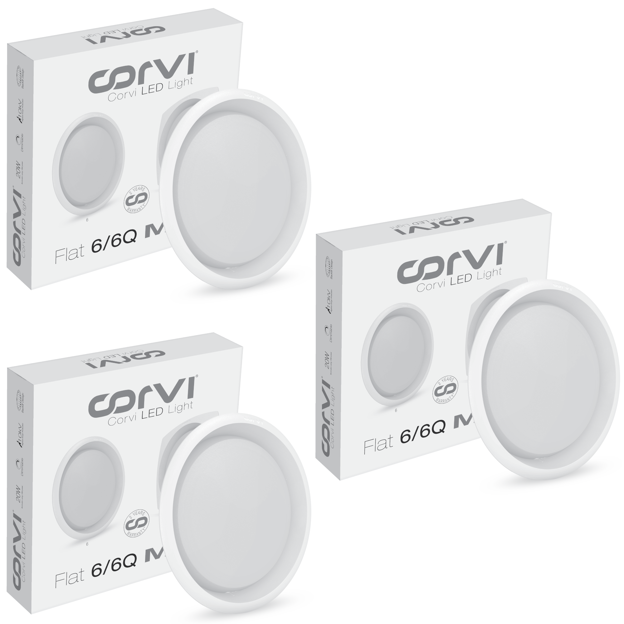 CORVI LED Flat 6 Round 15W False Ceiling Light | Compact, Driverless & Dimmable with Backlit Design | Easy White 4000K for Home & Office (Pack of 3)