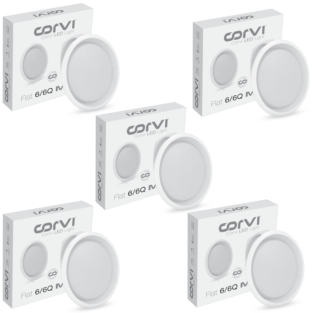 CORVI LED Flat 6 Round 15W False Ceiling Light | Compact, Driverless & Dimmable with Backlit Design | Easy White 4000K for Home & Office (Pack of 5)