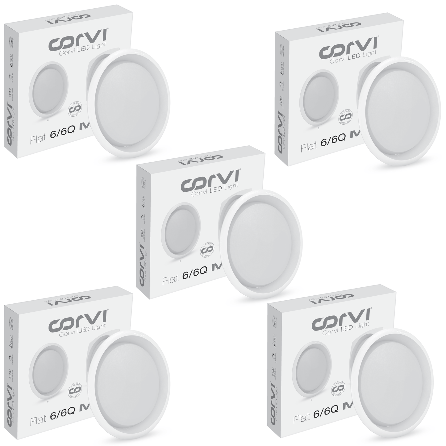 CORVI LED Flat 6 Round 15W False Ceiling Light | Compact, Driverless & Dimmable with Backlit Design | Easy White 4000K for Home & Office (Pack of 5)