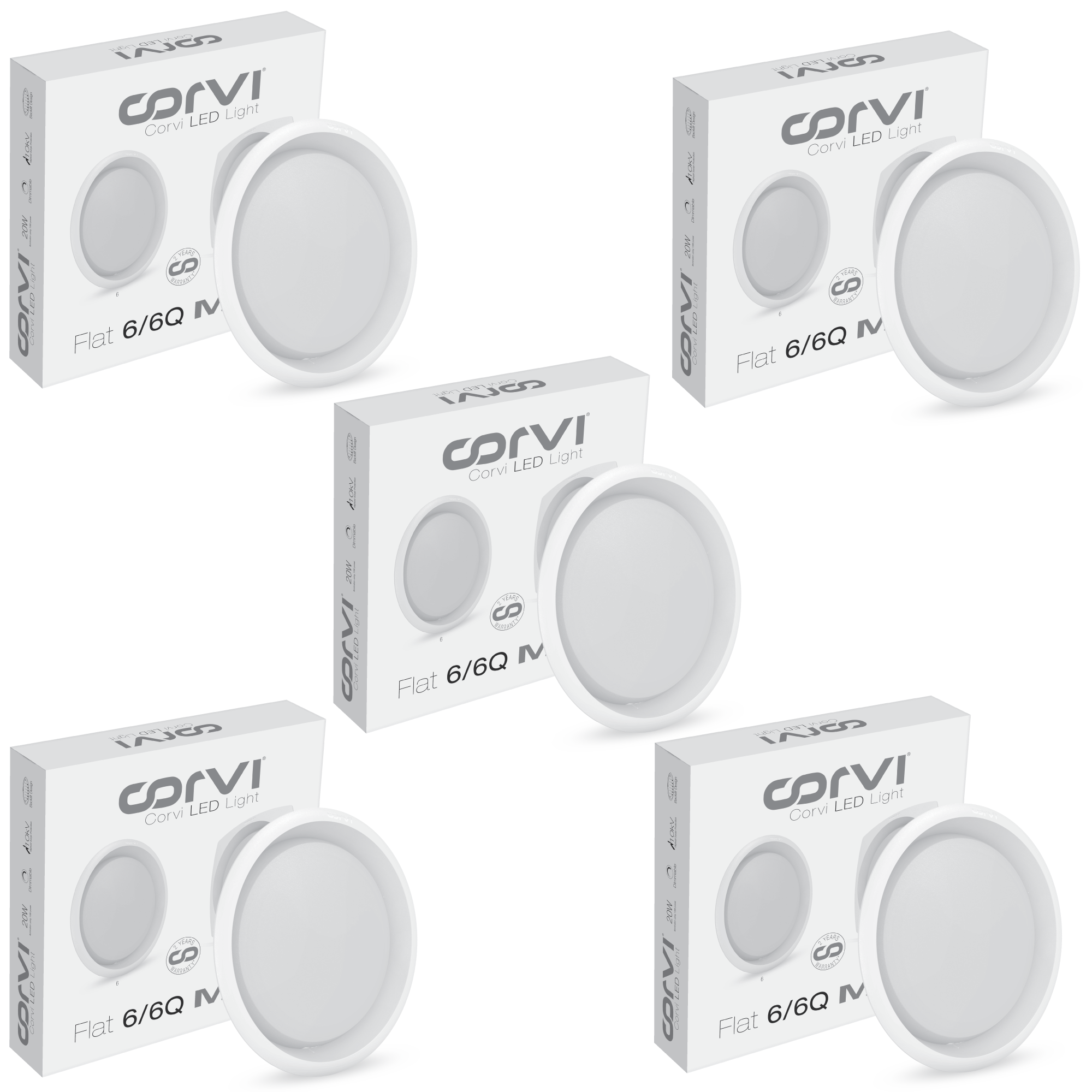CORVI LED Flat 6 Round 15W False Ceiling Light | Compact, Driverless & Dimmable with Backlit Design | Easy White 4000K for Home & Office (Pack of 5)