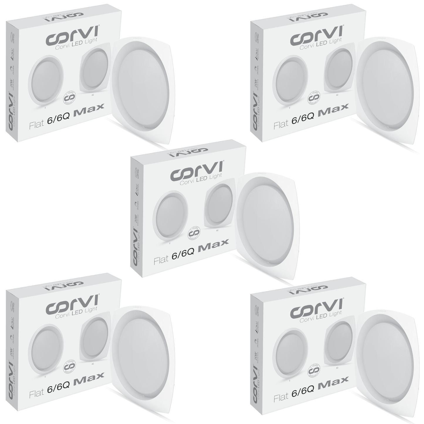 CORVI LED Flat 6Q Square 15W False Ceiling Panel Light | Slim, Compact, Driverless & Dimmable | Backlit for Maximum Output | Warm White 3000K (Pack of 5)