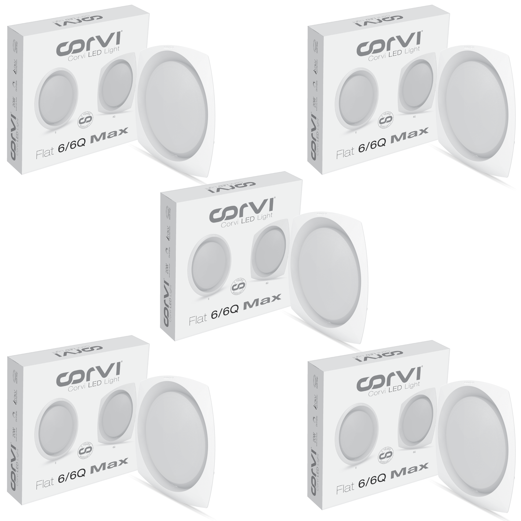 CORVI LED Flat 6Q Square 15W False Ceiling Panel Light | Slim, Compact, Driverless & Dimmable | Backlit for Maximum Output | Warm White 3000K (Pack of 5)