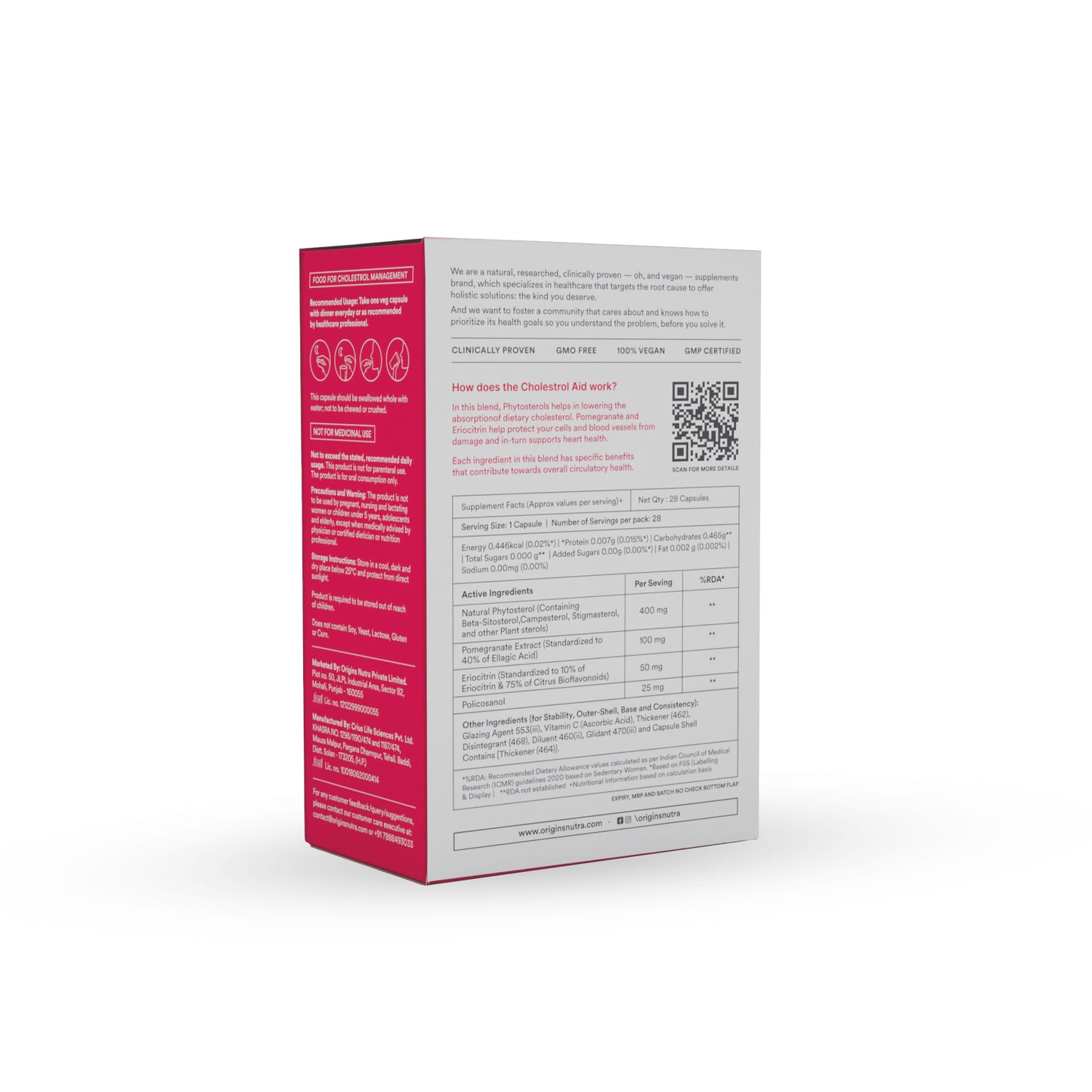 Origins Nutra Cholesterol Aid |Cholesterol Balance, Helps Reduce LDL, Boosts HDL |Plantsterols, Pomegranate Extract, Eriocitrin, Policosonal | Vegan-Friendly|For Men & Women|28 Veg Capsules Pack of 2
