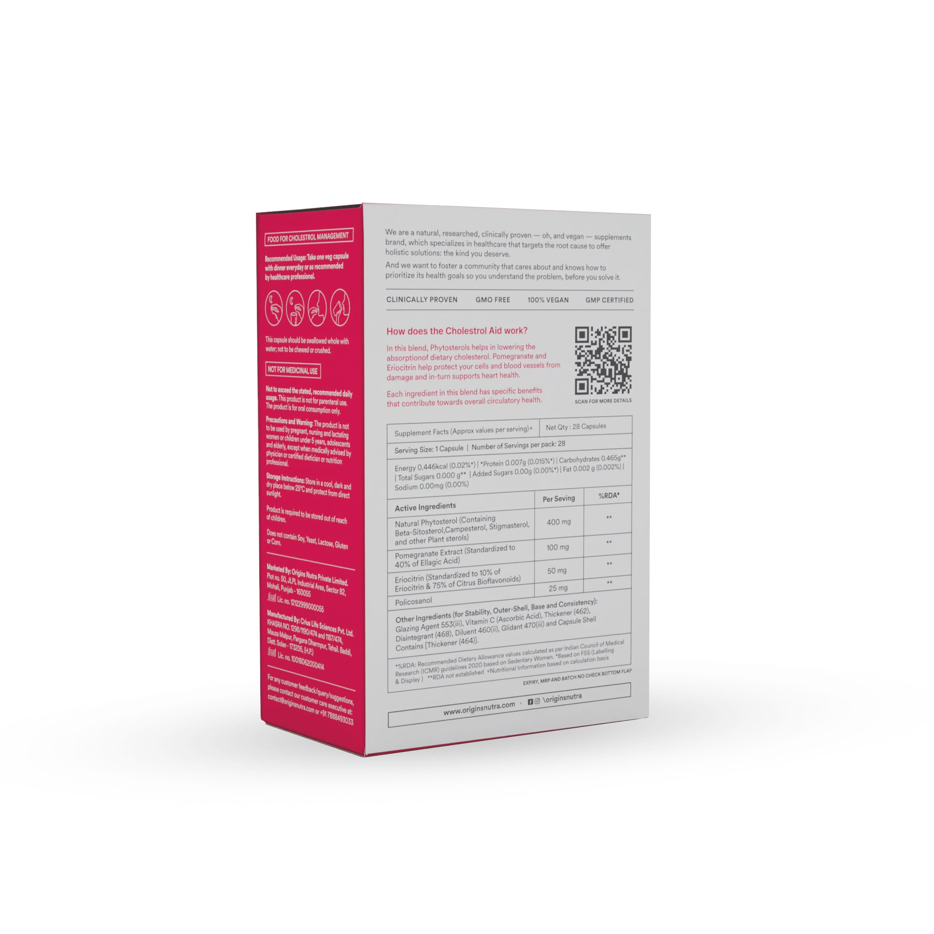 Origins Nutra Cholesterol Aid |Cholesterol Balance, Helps Reduce LDL, Boosts HDL |Plantsterols, Pomegranate Extract, Eriocitrin, Policosonal | Vegan-Friendly|For Men & Women|28 Veg Capsules Pack of 2