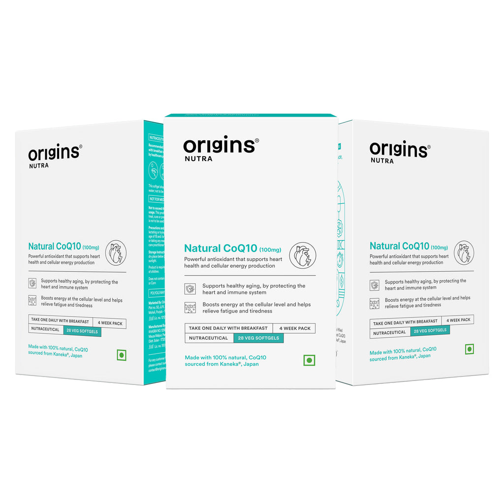 Origins Nutra Natural’s CoQ-10 (100mg) | Boost Energy & Stamina, Supports Heart Health, Relieves Migraine | CoQ 10 | GMP Certified | For Men & Women | 28 Veg Soft Gels Pack of 3