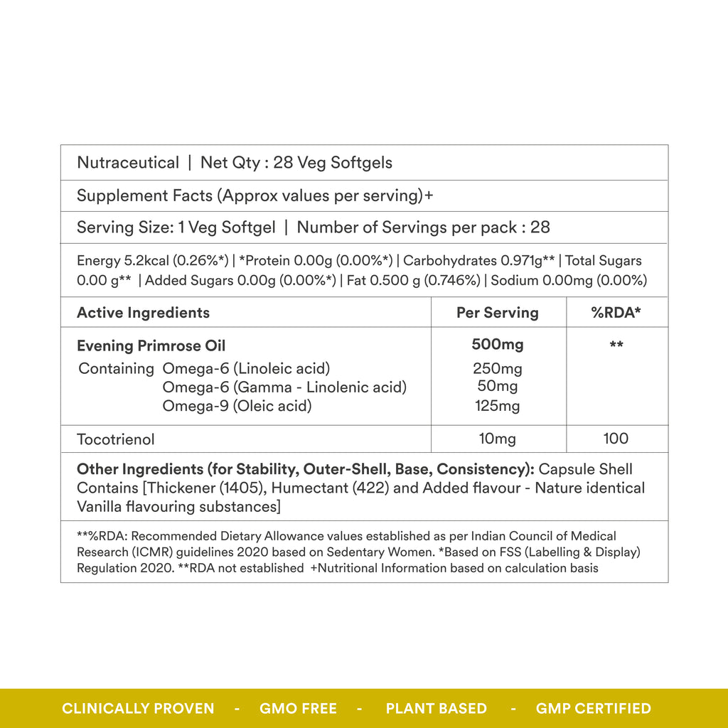 Origins Nutra Evening Primrose Oil | Supports Hormonal Balance, Lowers PMS Symptoms, Improves Skin Health| Evening Primrose Oil | GMP Certified | For Men & Women | 28 Veg Soft Gels Pack of 3