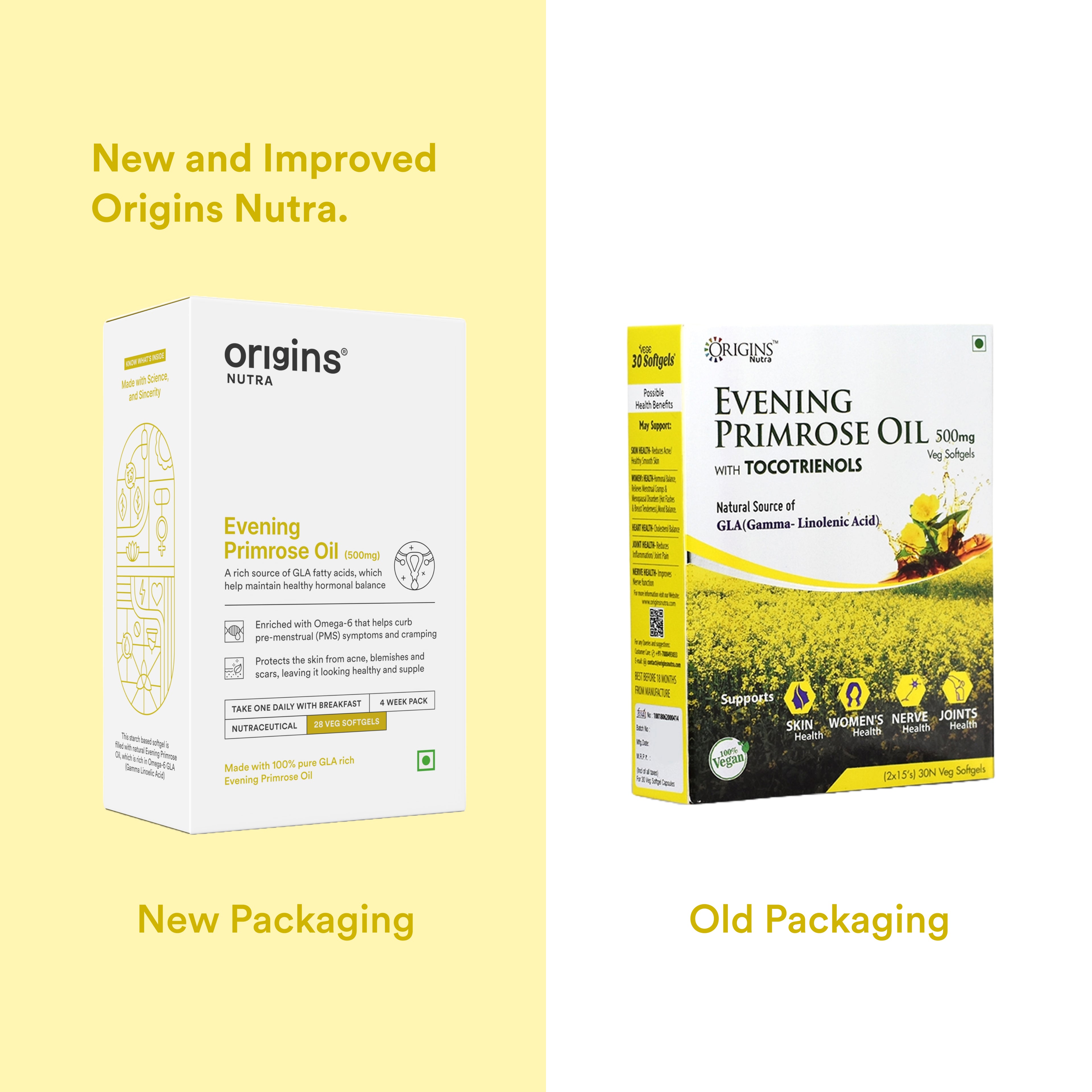 Origins Nutra Evening Primrose Oil | Supports Hormonal Balance, Lowers PMS Symptoms, Improves Skin Health| Evening Primrose Oil | GMP Certified | For Men & Women | 28 Veg Soft Gels Pack of 3