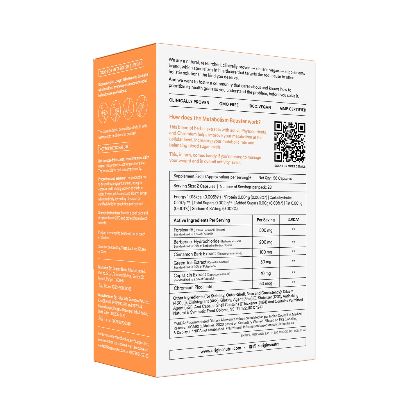 Origins Nutra Metabolism Booster Capsules|Weight Management|Leaner Body Composition| Helps Manage Healthy Weight| GMO-Free| GMP Certified| For Men & Women| 56 Veg Capsules| Pack of 2