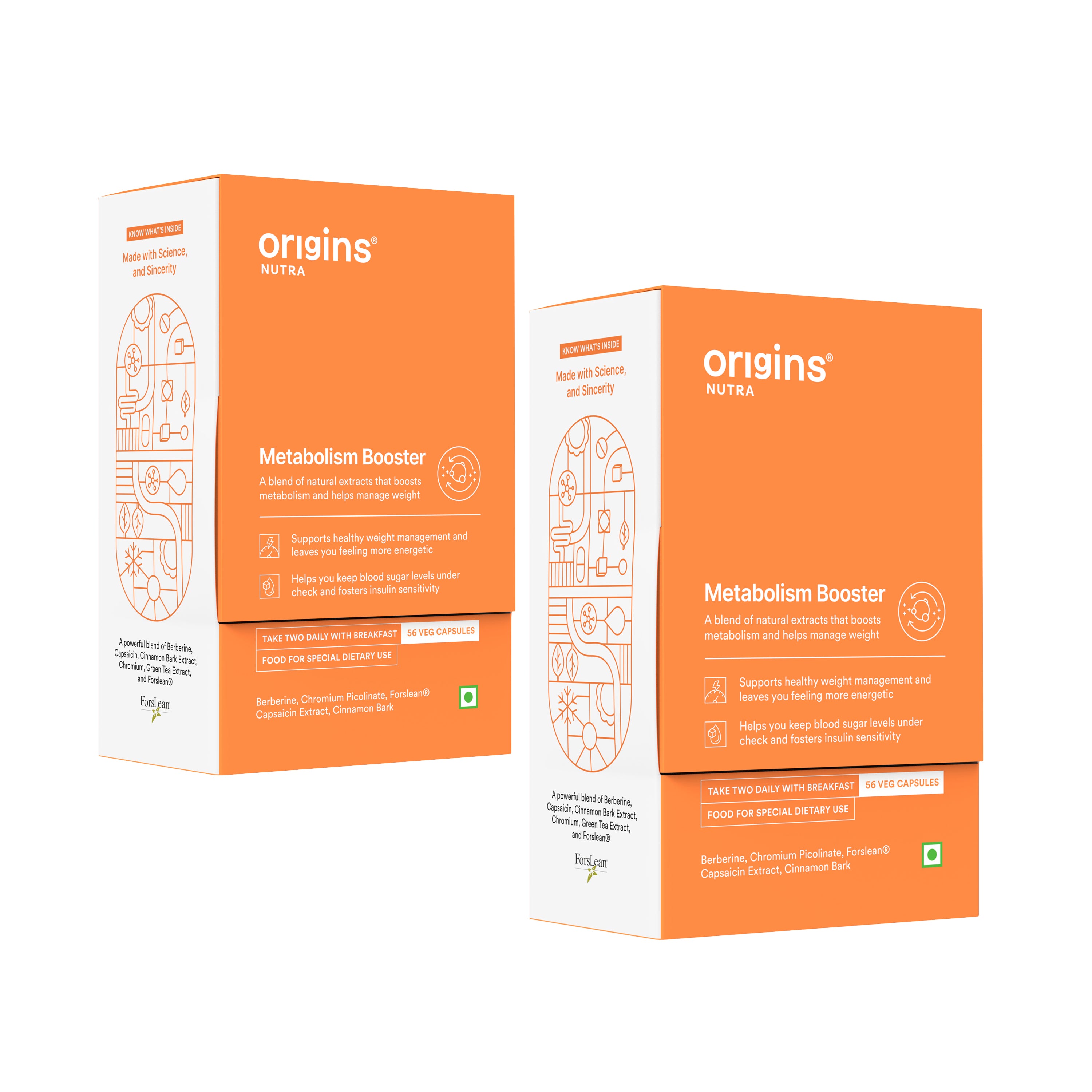 Origins Nutra Metabolism Booster Capsules|Weight Management|Leaner Body Composition| Helps Manage Healthy Weight| GMO-Free| GMP Certified| For Men & Women| 56 Veg Capsules| Pack of 2