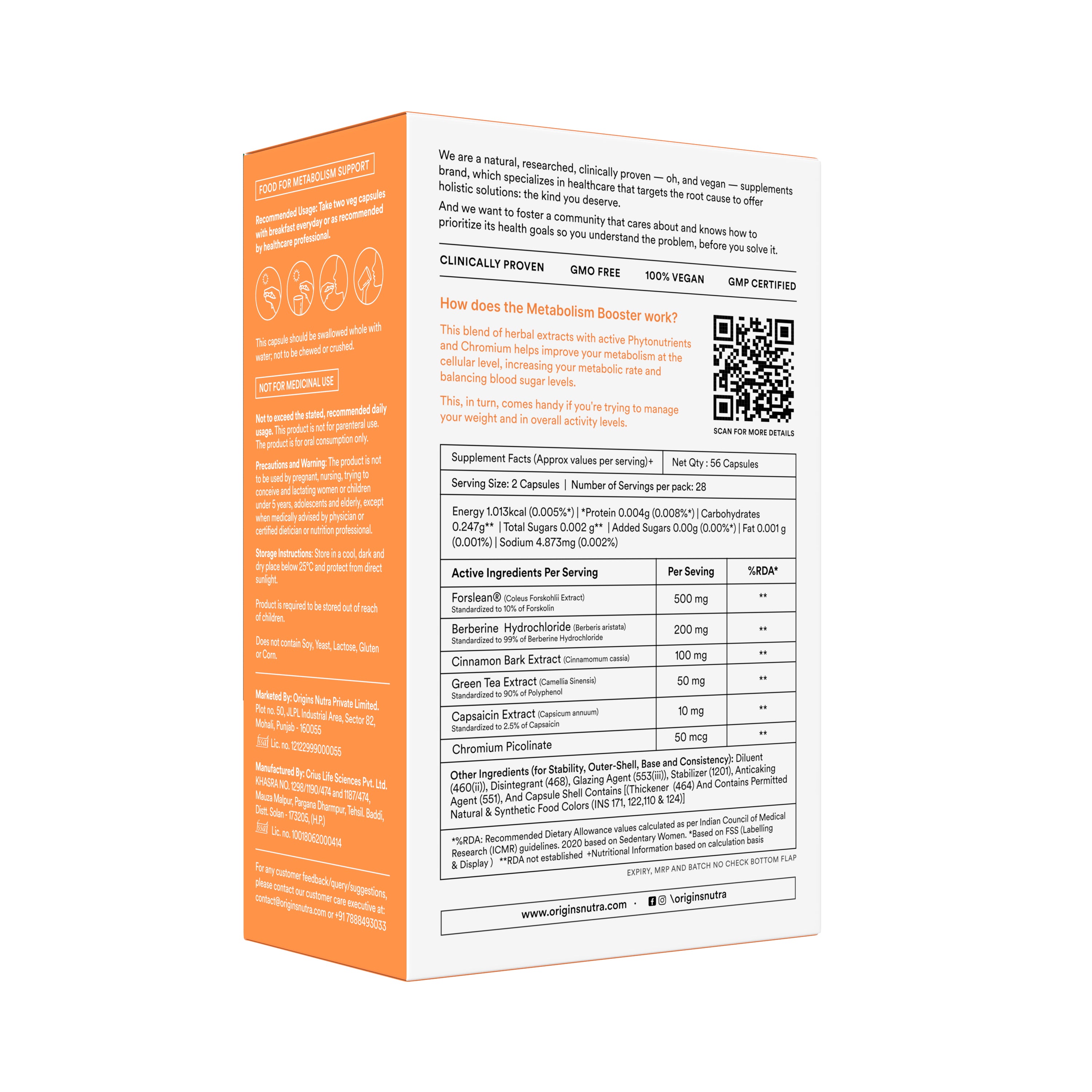 Origins Nutra Metabolism Booster Capsules|Weight Management|Leaner Body Composition| Helps Manage Healthy Weight| GMO-Free| GMP Certified| For Men & Women| 56 Veg Capsules| Pack of 3