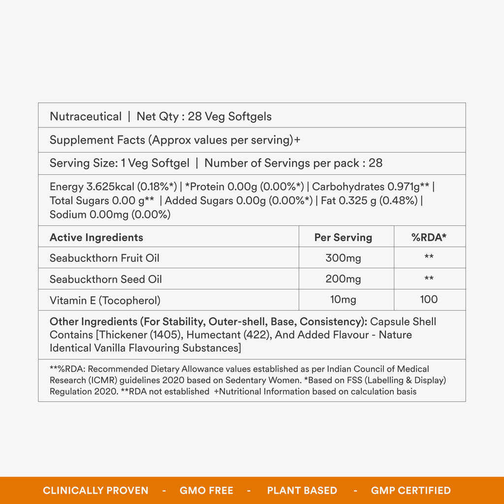 Origins Nutra Sea Buckthorn Oil |Reduce Wrinkles & Pigmentation, Supports Skin Hydration & Elasticity | Sea Buckthorn Oil | GMP Certified | For Men & Women | 28 Capsules Pack of 3