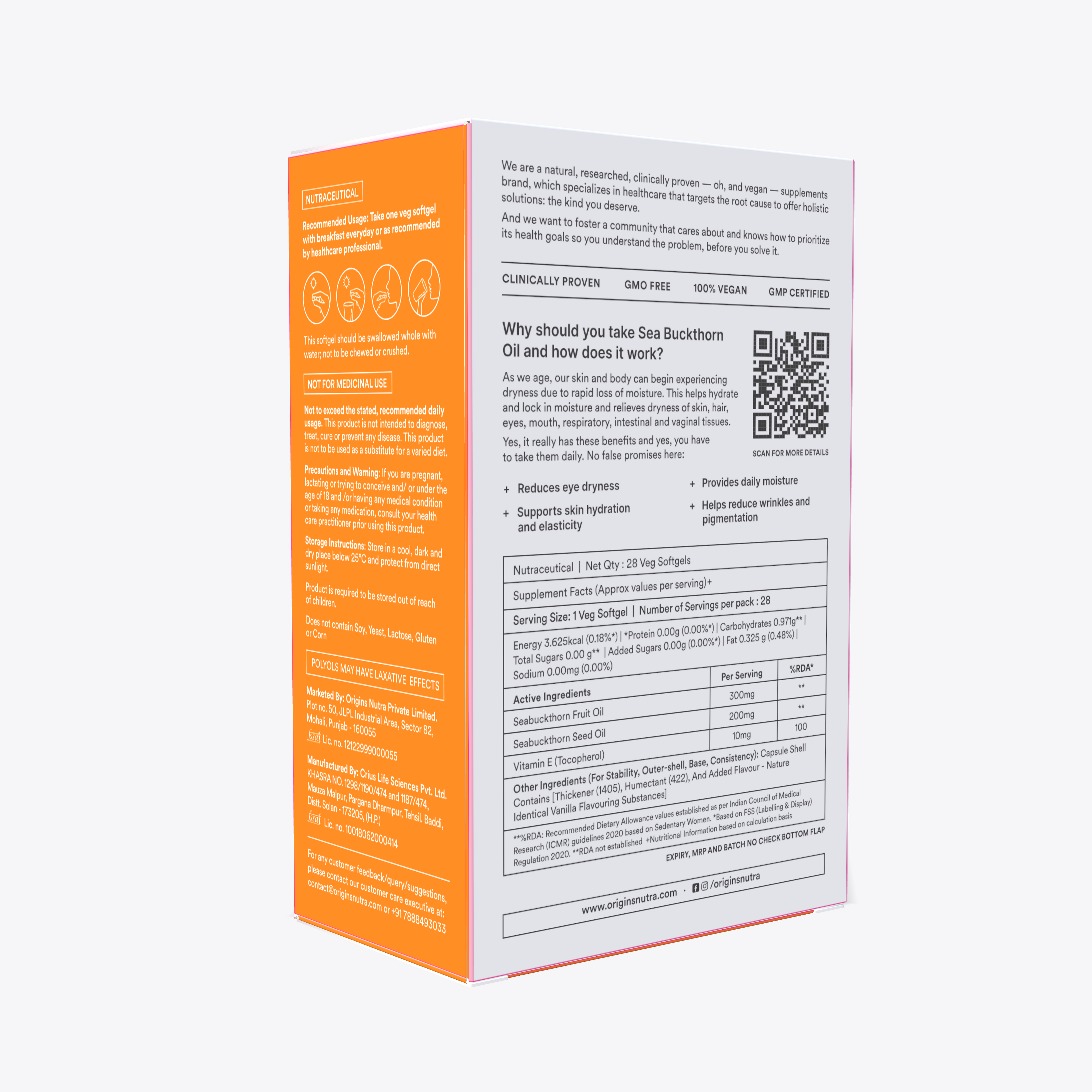 Origins Nutra Sea Buckthorn Oil |Reduce Wrinkles & Pigmentation, Supports Skin Hydration & Elasticity | Sea Buckthorn Oil | GMP Certified | For Men & Women | 28 Capsules Pack of 3