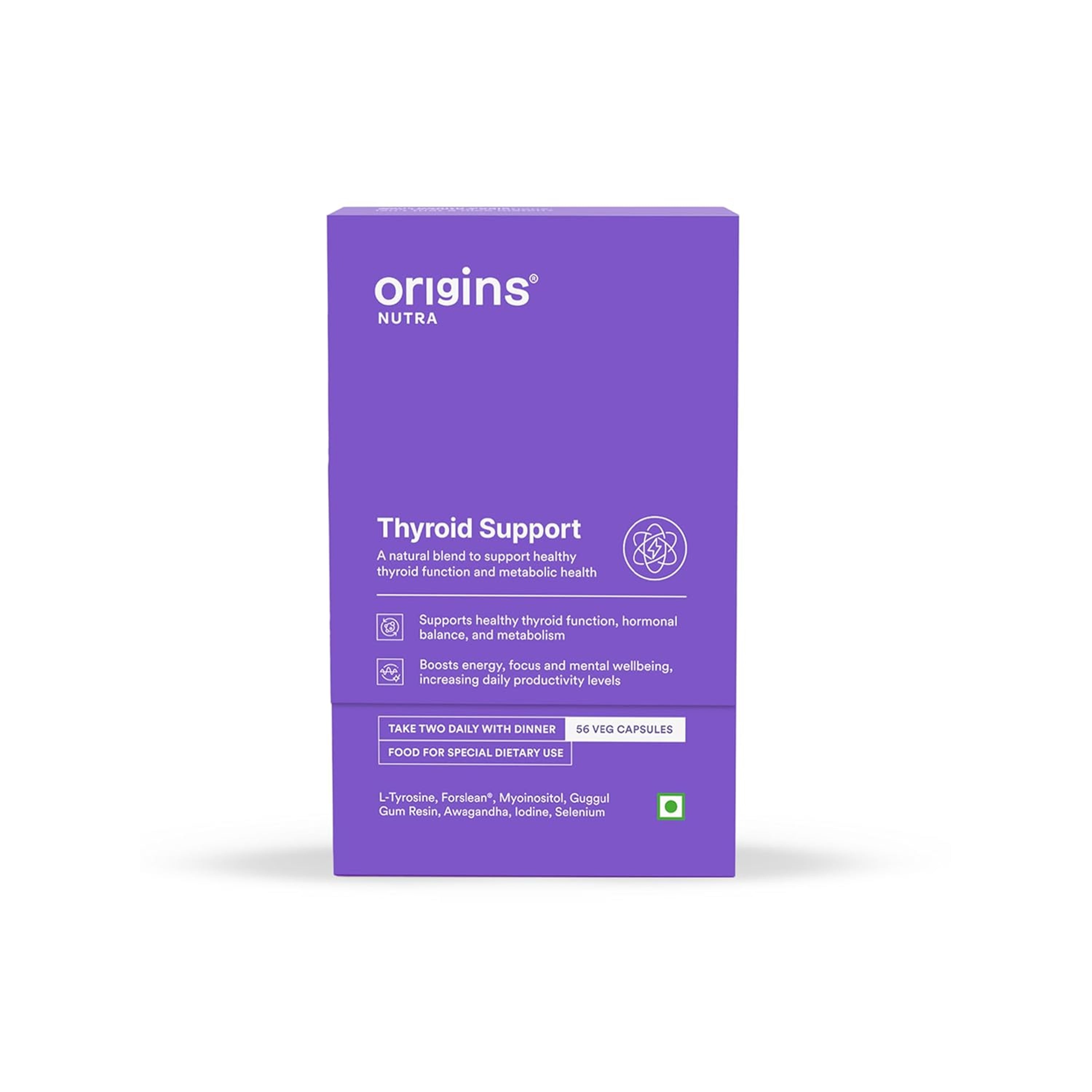 Origins Nutra Thyroid Support | Support Healthy Thyroid Function, Maintain Hormonal Balance | ForsLean, ShodenGMP Certified | For Men & Women | 56 Veg Capsules Pack of 2