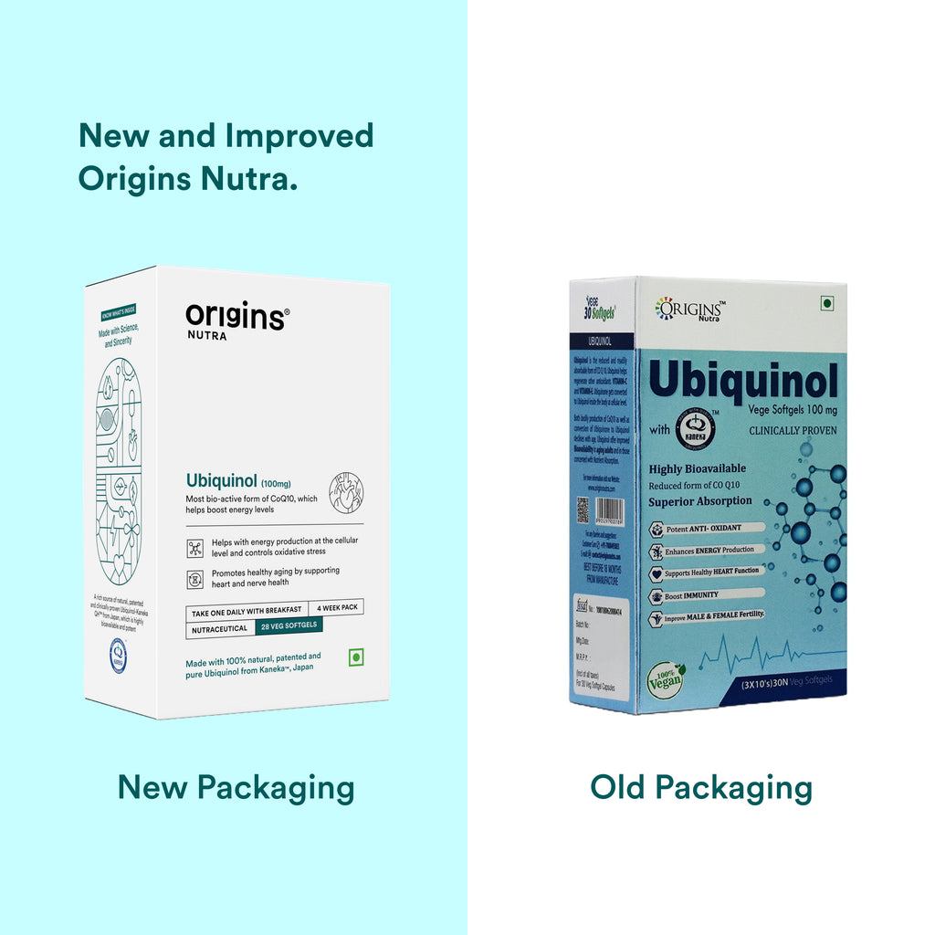 Origins Nutra Ubiquinol (100mg) | Boost Energy, Supports Heart & Healthy Ageing, Enhance Antioxidant Protection | Ubiquinol | GMP Certified | For Men & Women | 28 Soft Gels Pack of 2