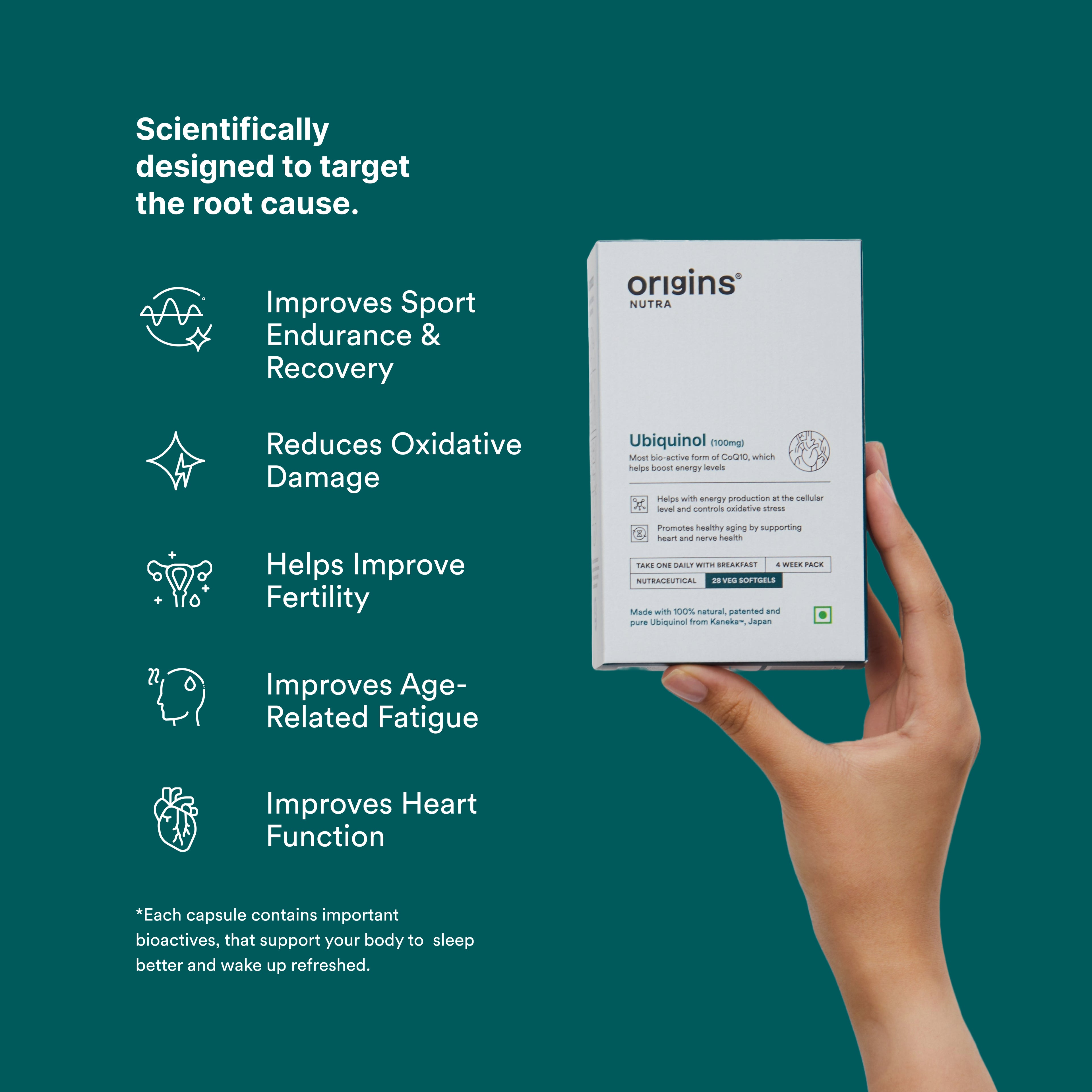 Origins Nutra Ubiquinol (100mg) | Boost Energy, Supports Heart & Healthy Ageing, Enhance Antioxidant Protection | Ubiquinol | GMP Certified | For Men & Women | 28 Soft Gels Pack of 3