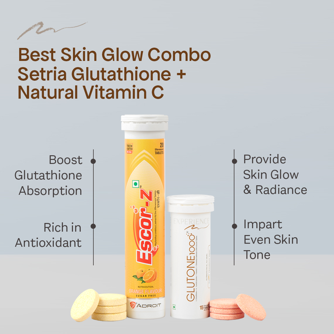 GLUTONE Glutone1000 (1000mg) & Escor-Z Orange flavour(20 tablets) Healthy Combo Pack