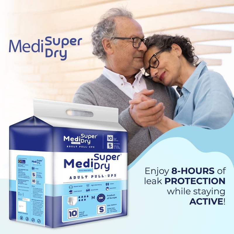 Medisuperdry Adult Diaper Pants | Small (S) |Waist 51-81 cm (20-32 inches) |High Absorbency -10 Hrs |Rash-Free |Leakproof |Breathable |Odourless |Elastic Waist |For Men & Women | 10 Units, Pack of 1