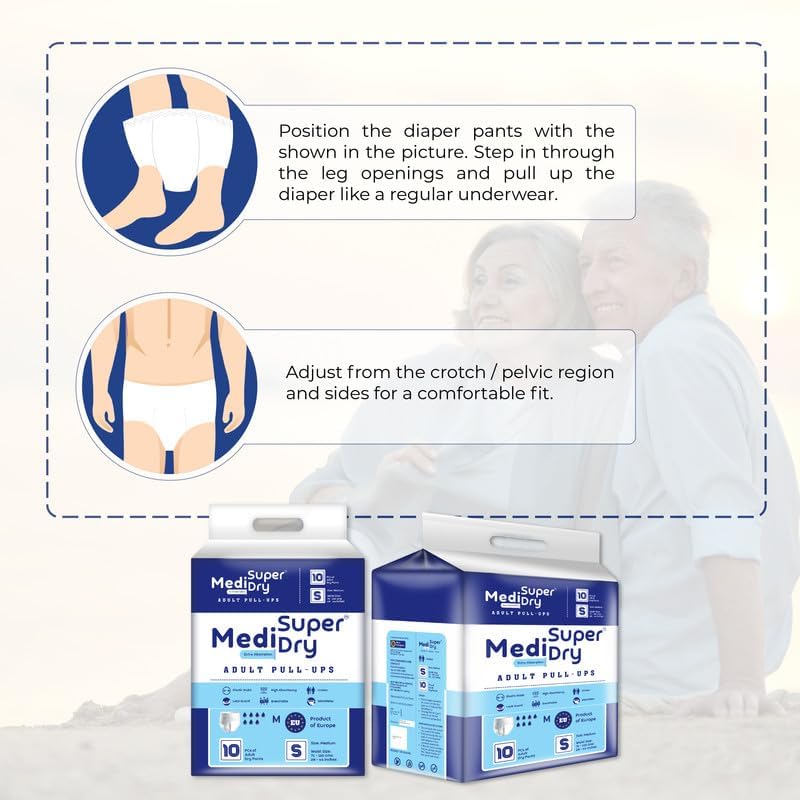 Medisuperdry Adult Diaper Pants | Small (S) |Waist 51-81 cm (20-32 inches) |High Absorbency -10 Hrs |Rash-Free |Leakproof |Breathable |Odourless |Elastic Waist |For Men & Women | 10 Units, Pack of 1
