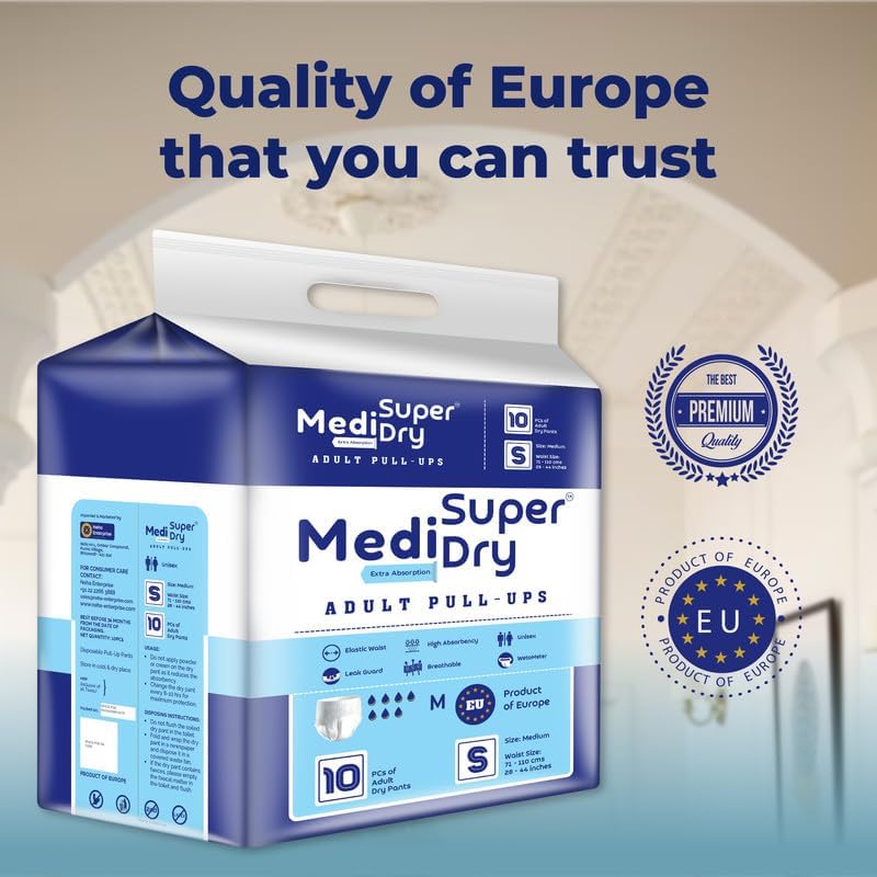 Medisuperdry Adult Diaper Pants | Small (S) |Waist 51-81 cm (20-32 inches) |High Absorbency -10 Hrs |Rash-Free |Leakproof |Breathable |Odourless |Elastic Waist |For Men & Women | 10 Units, Pack of 1