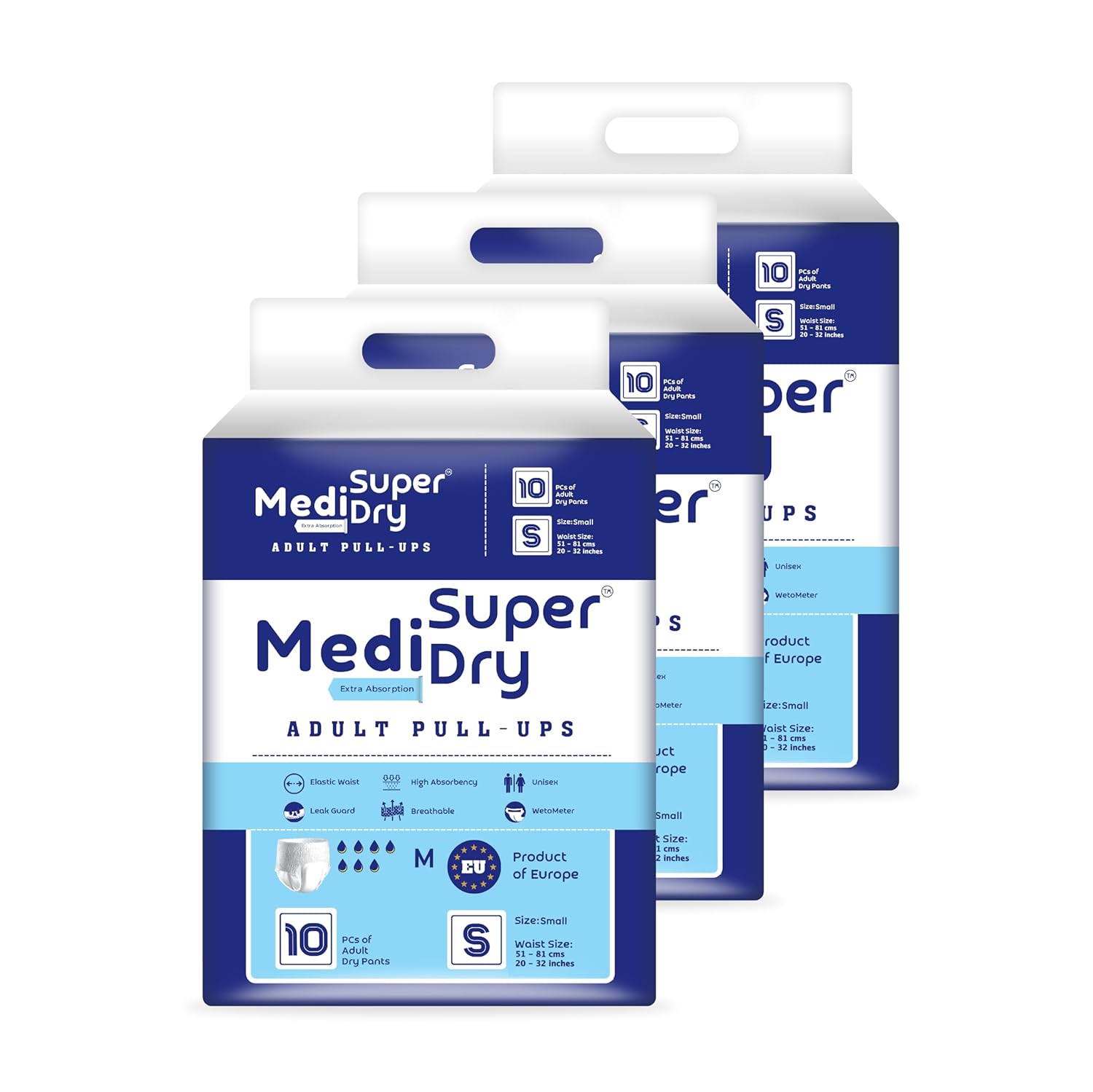 Medisuperdry Adult Diaper Pants | Small (S) |Waist 51-81 cm (20-32 inches) |High Absorbency -10 Hrs |Rash-Free |Leakproof |Breathable |Odourless |Elastic Waist |For Men & Women | 30 Units, Pack of 3